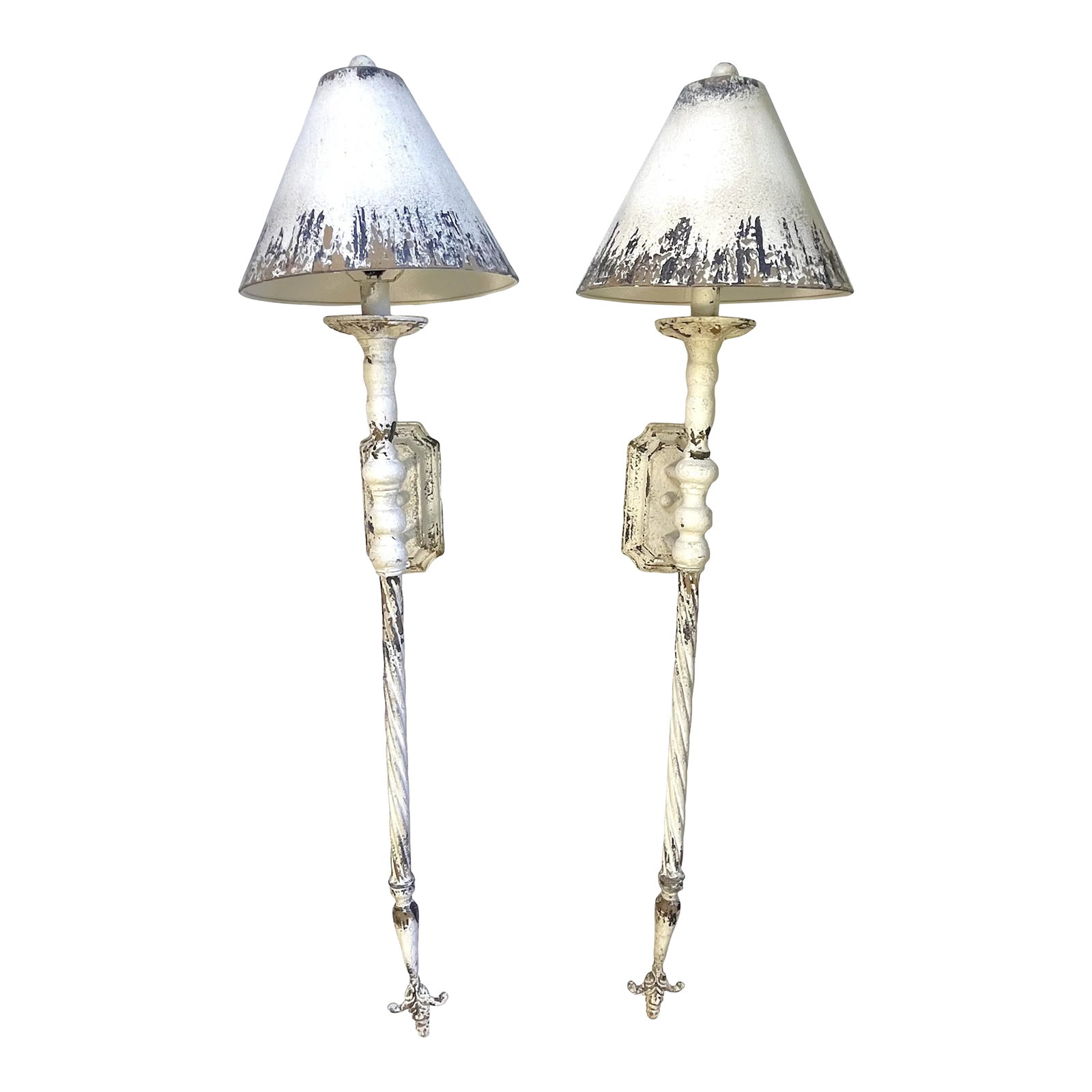 Adjustable Length Rustic French Farmhouse Indoor Wall Sconces With Matching Lampshades- a Pair (1 of 13)