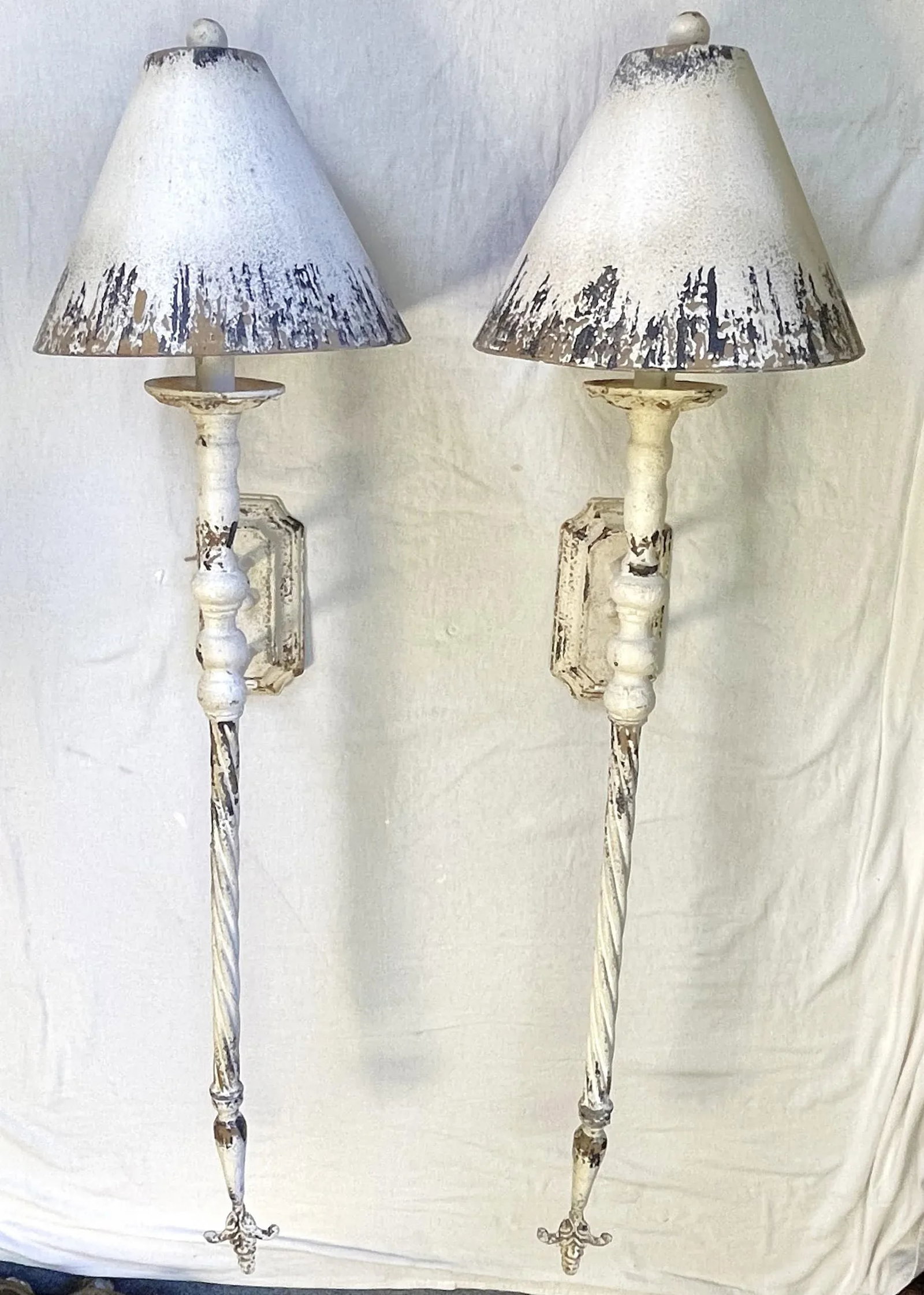 Adjustable Length Rustic French Farmhouse Indoor Wall Sconces With Matching Lampshades- a Pair - 2
