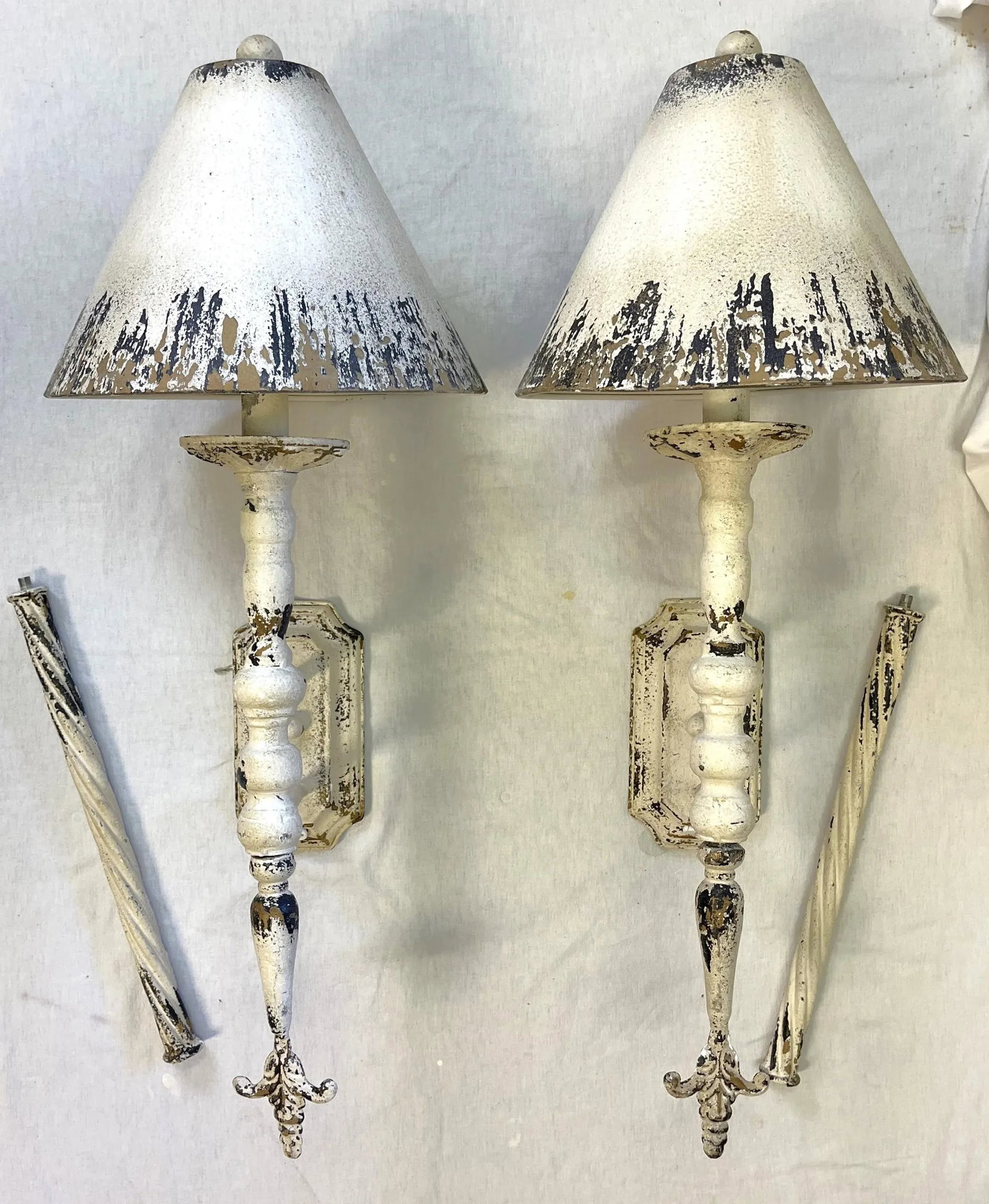 Adjustable Length Rustic French Farmhouse Indoor Wall Sconces With Matching Lampshades- a Pair - 3