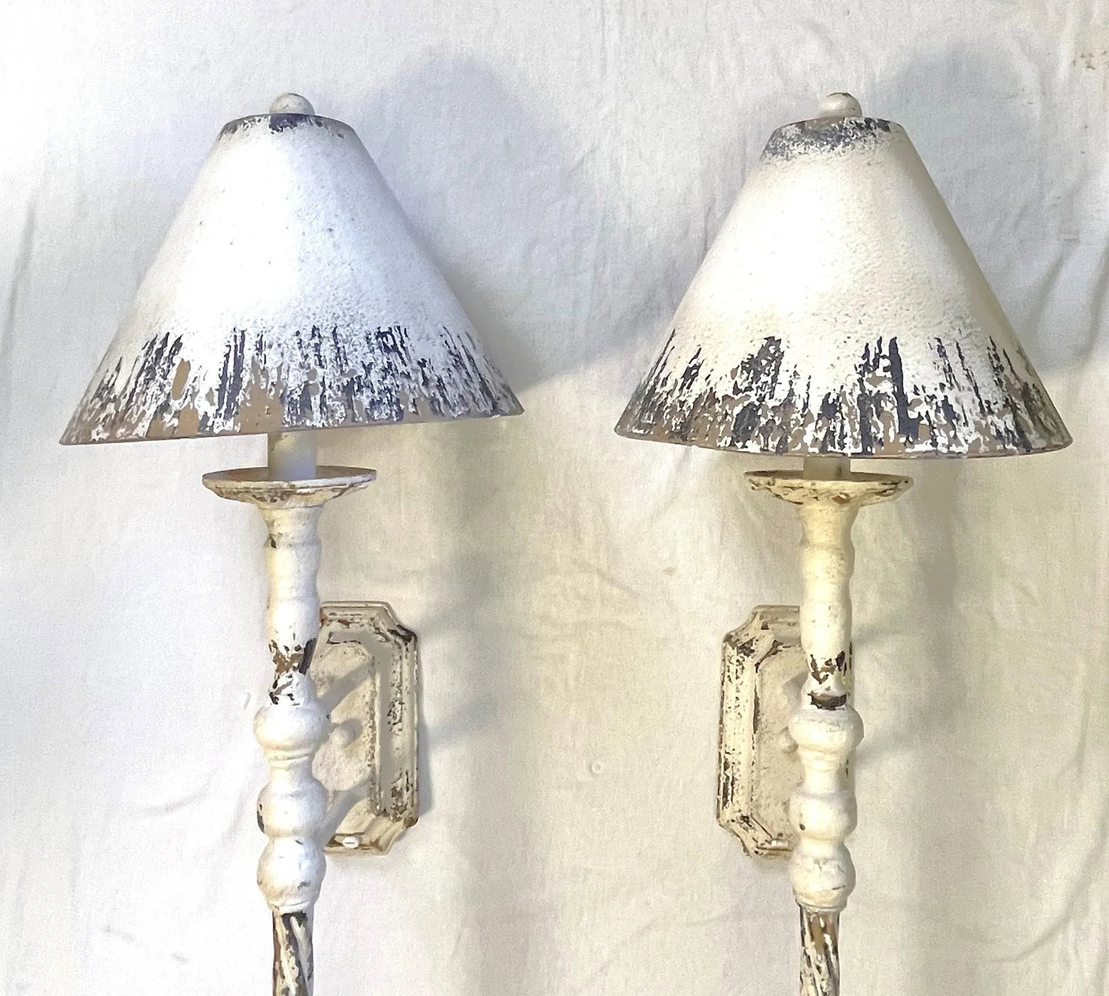 Adjustable Length Rustic French Farmhouse Indoor Wall Sconces With Matching Lampshades- a Pair - 4