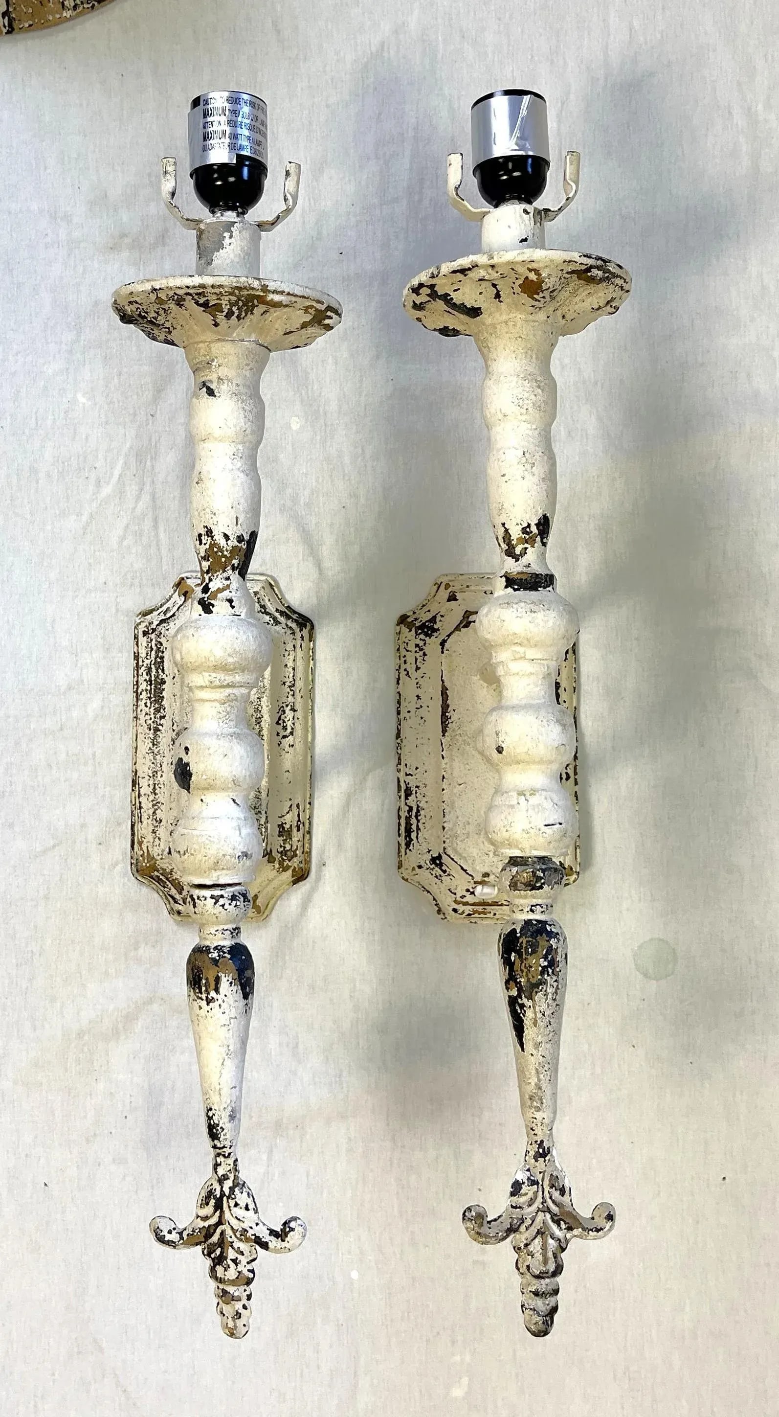 Adjustable Length Rustic French Farmhouse Indoor Wall Sconces With Matching Lampshades- a Pair - 8
