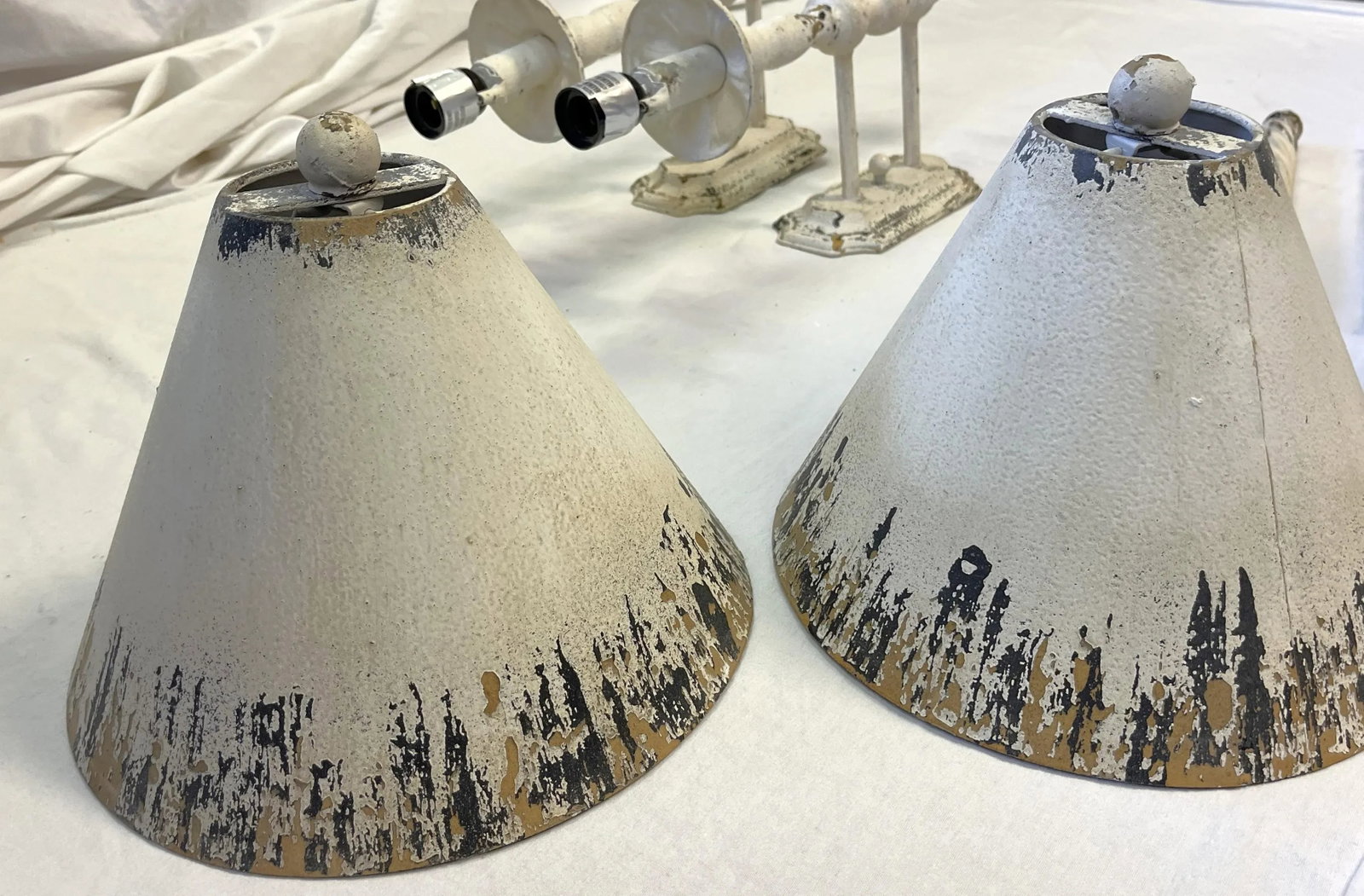 Adjustable Length Rustic French Farmhouse Indoor Wall Sconces With Matching Lampshades- a Pair - 9