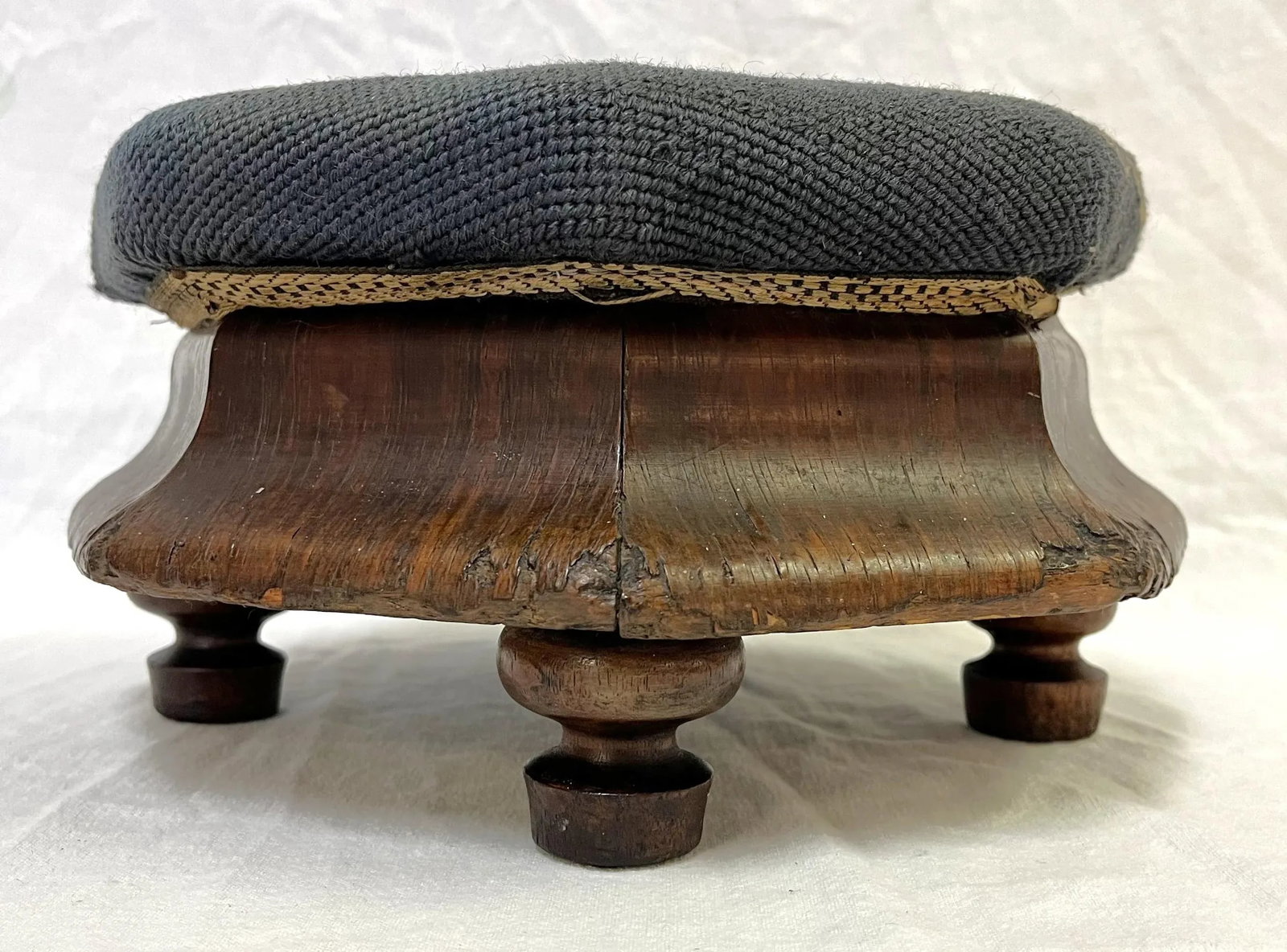 Antique Needlepoint and Wood Octagonal Footstool - 5