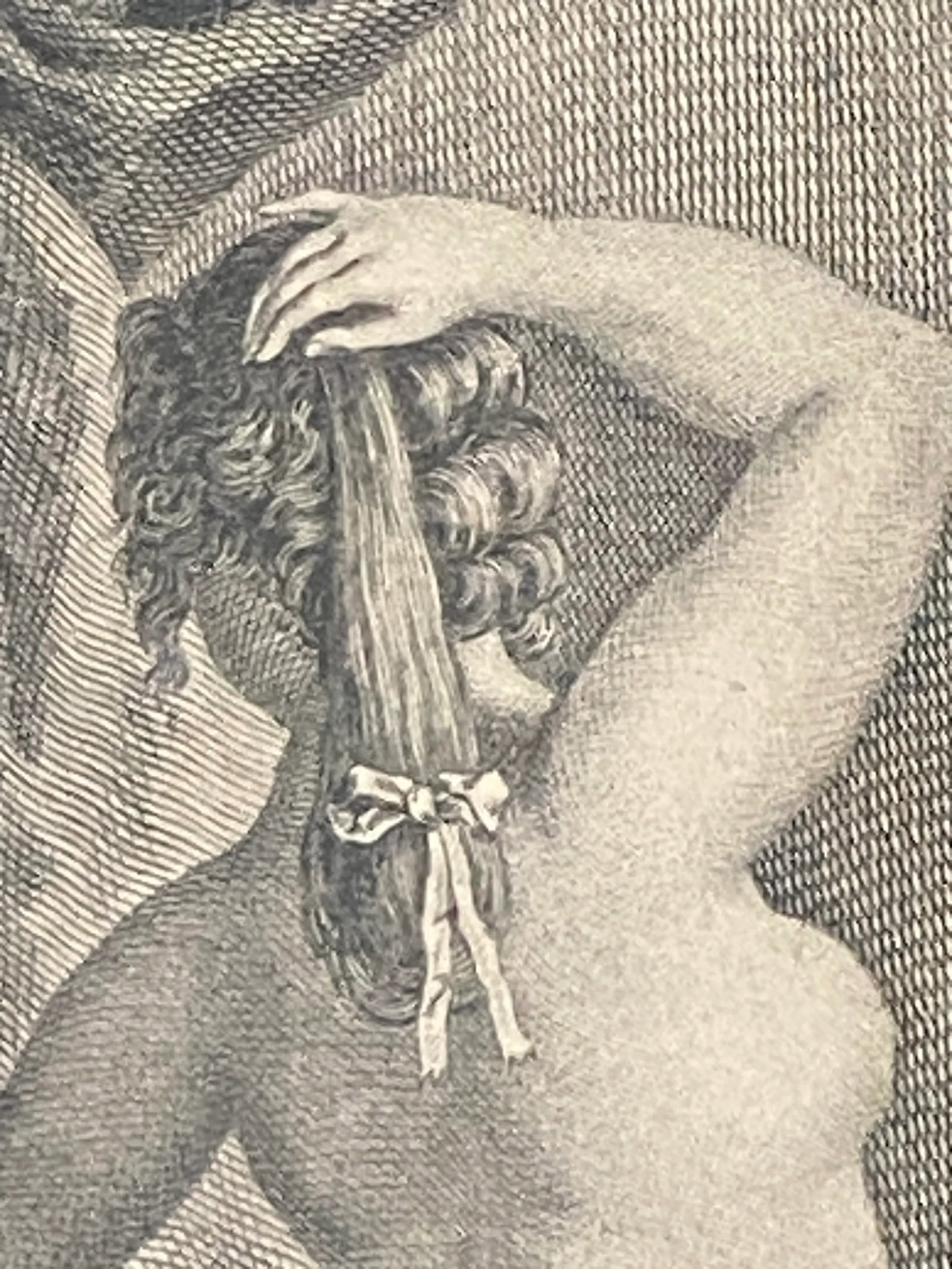 Antique French Dressing Room, Boudoir Engraving Original Marbelized Frame, Paris, Circa 1900 - 3