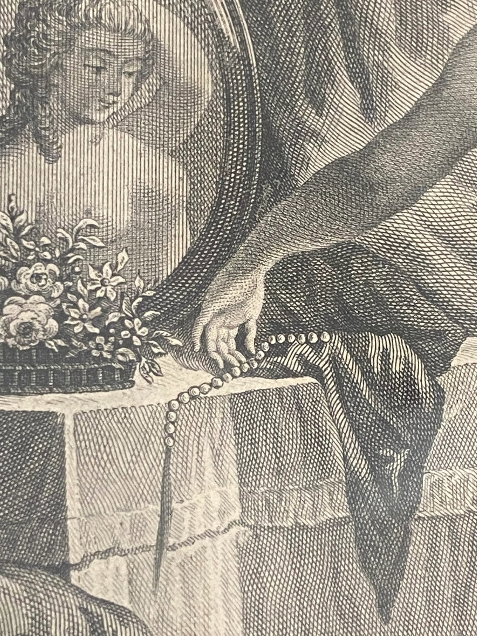 Antique French Dressing Room, Boudoir Engraving Original Marbelized Frame, Paris, Circa 1900 - 4