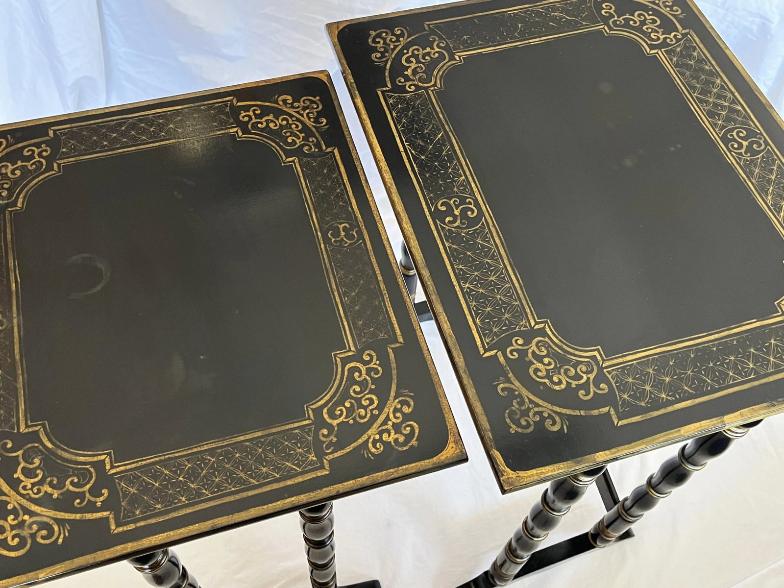 Vintage Hollywood Regency Nesting Tables in Ebony Finish With Gold Painted Accents- Set of 4 - 11