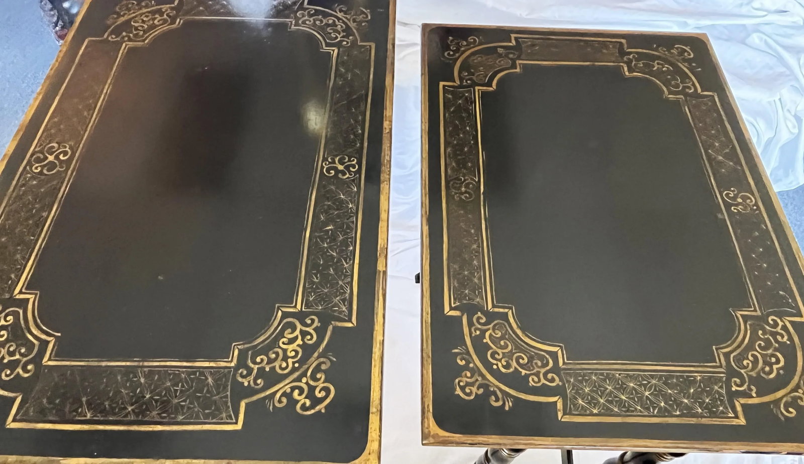 Vintage Hollywood Regency Nesting Tables in Ebony Finish With Gold Painted Accents- Set of 4 - 12