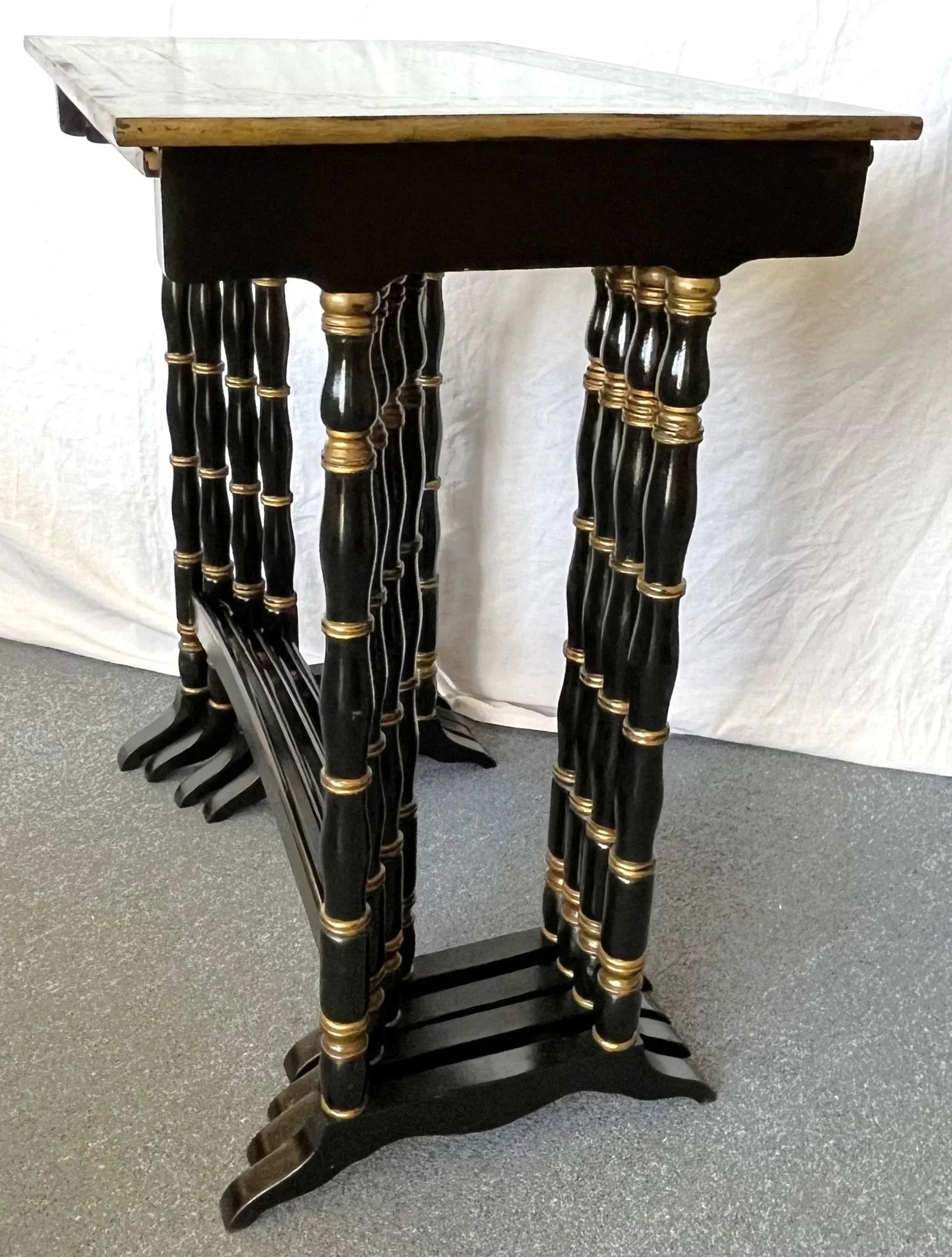 Vintage Hollywood Regency Nesting Tables in Ebony Finish With Gold Painted Accents- Set of 4 - 4
