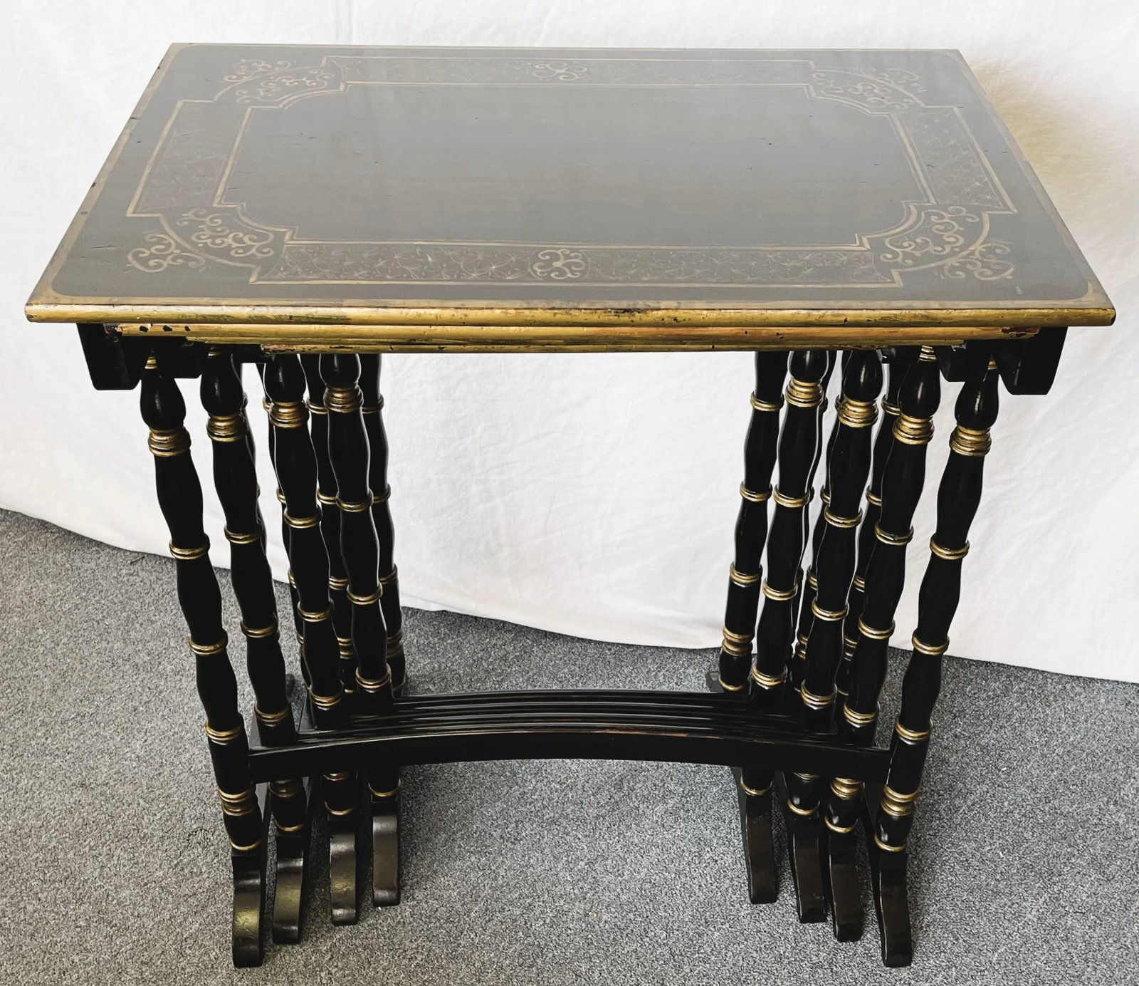 Vintage Hollywood Regency Nesting Tables in Ebony Finish With Gold Painted Accents- Set of 4 - 6