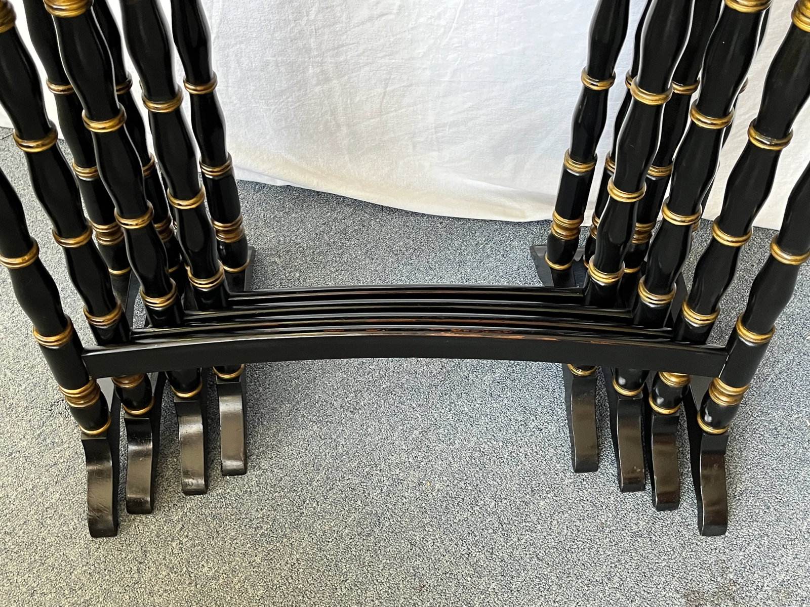 Vintage Hollywood Regency Nesting Tables in Ebony Finish With Gold Painted Accents- Set of 4 - 9