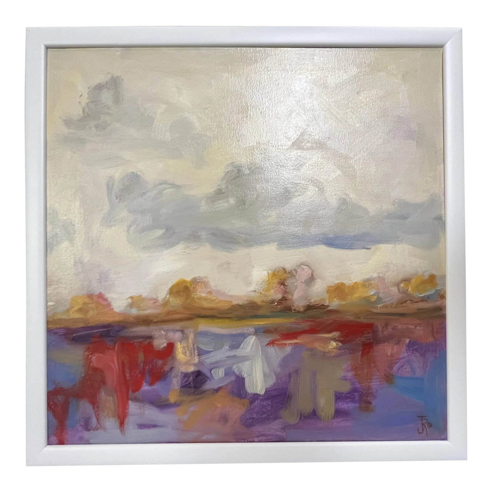 Jefro Original Signed Painting on Canvas, Untitled Landscape: Signed original painting on canvas by Jefro (Florida, present day). The landscape is beautifully interpreted in Jefro's impressionist style with red, purple and yellow tones. It is signed in the
