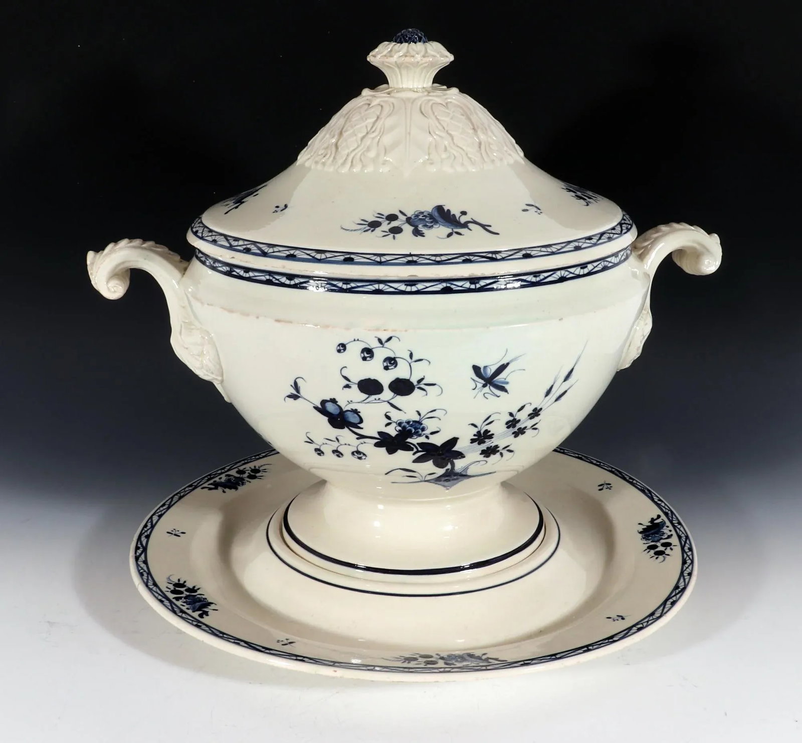 Continental Pottery Large Chinoiserie Soup Tureen, Cover & Stand, Nimy Factory, Belgium - 3