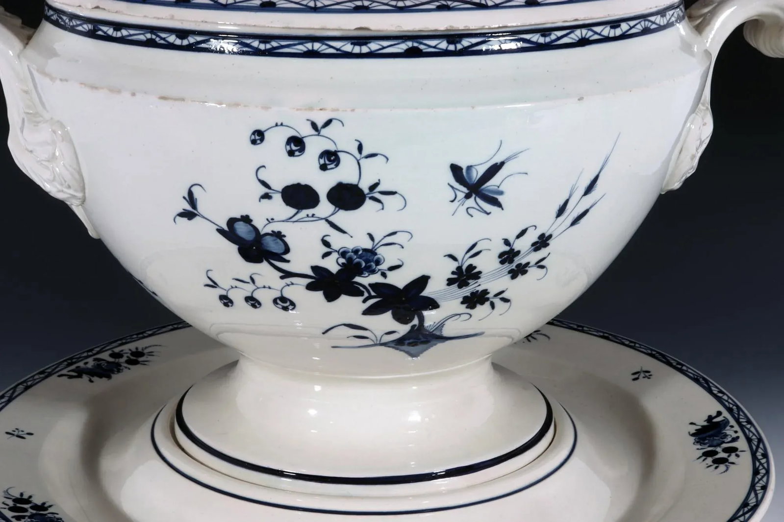 Continental Pottery Large Chinoiserie Soup Tureen, Cover & Stand, Nimy Factory, Belgium - 5