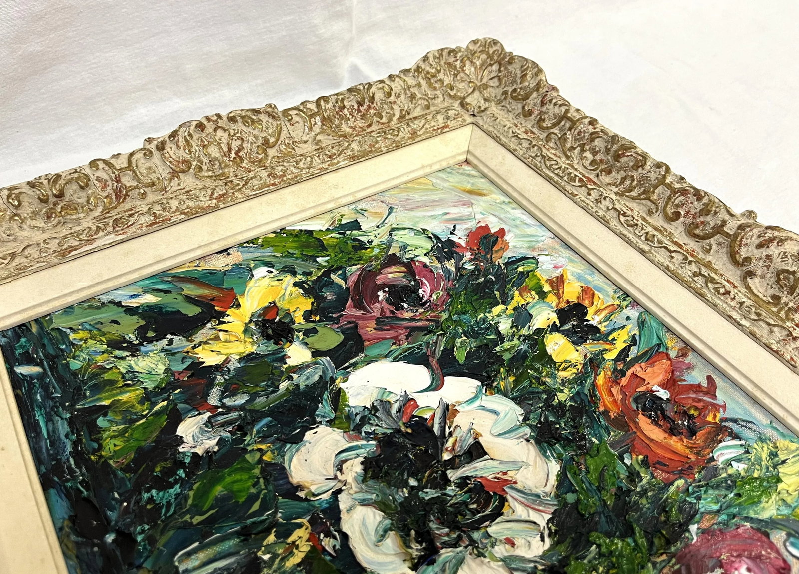 Original Impasto-Style Still Life Floral Painting Oil on Canvas Board - 11