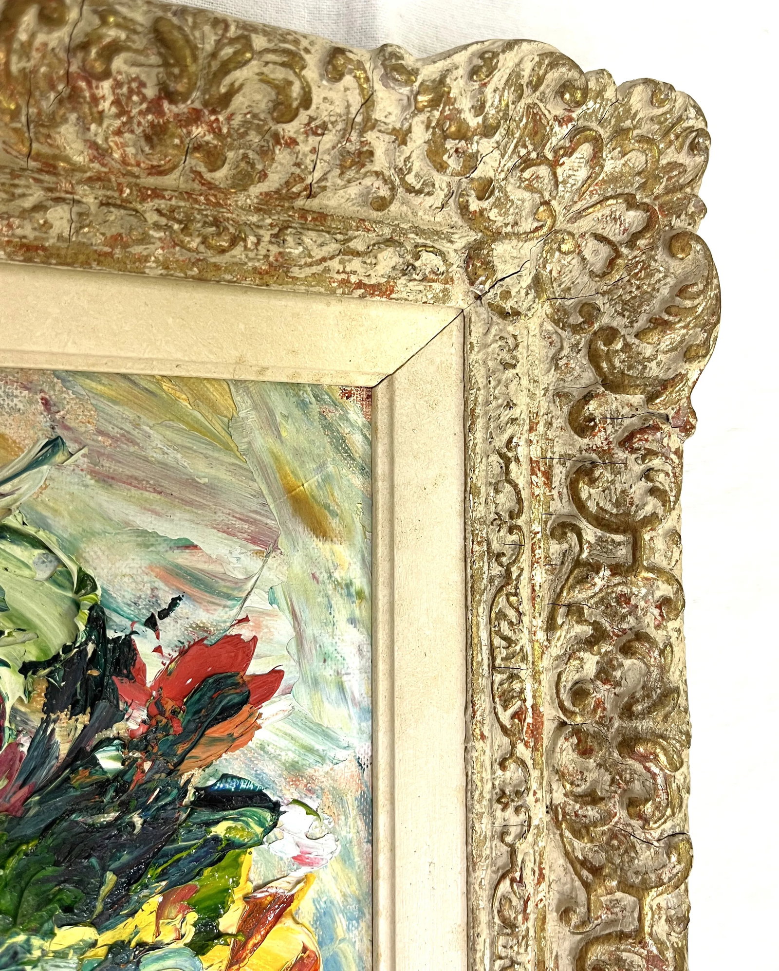 Original Impasto-Style Still Life Floral Painting Oil on Canvas Board - 12