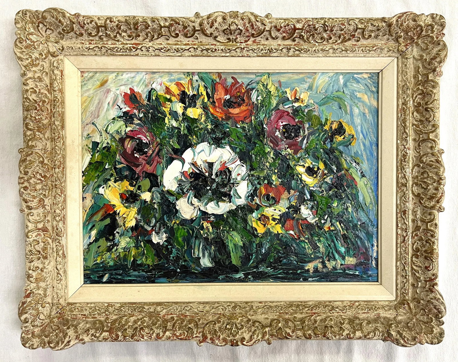 Original Impasto-Style Still Life Floral Painting Oil on Canvas Board - 13