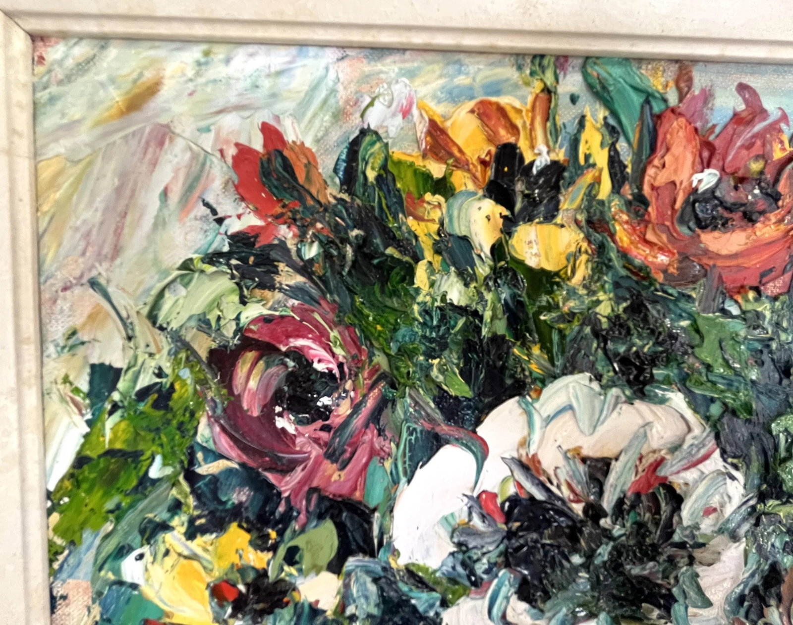 Original Impasto-Style Still Life Floral Painting Oil on Canvas Board - 2