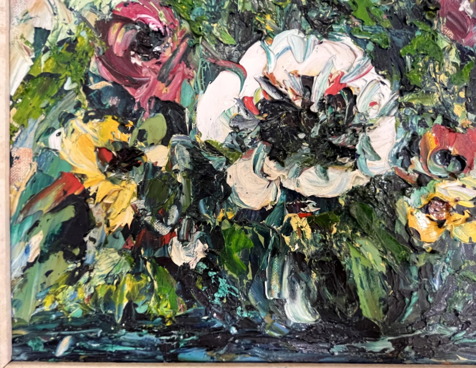 Original Impasto-Style Still Life Floral Painting Oil on Canvas Board - 4