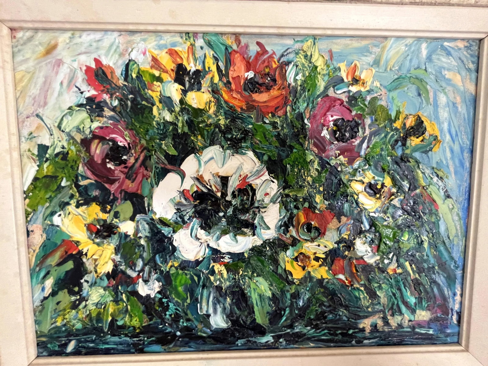 Original Impasto-Style Still Life Floral Painting Oil on Canvas Board - 7