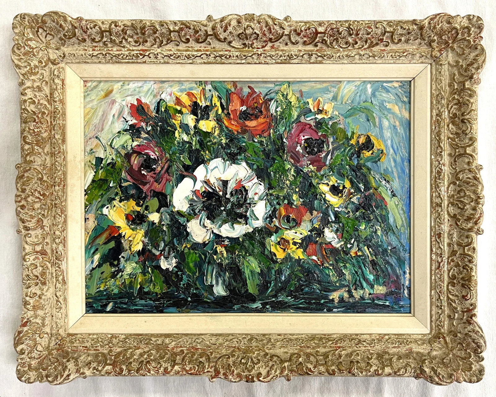 Original Impasto-Style Still Life Floral Painting Oil on Canvas Board - 9