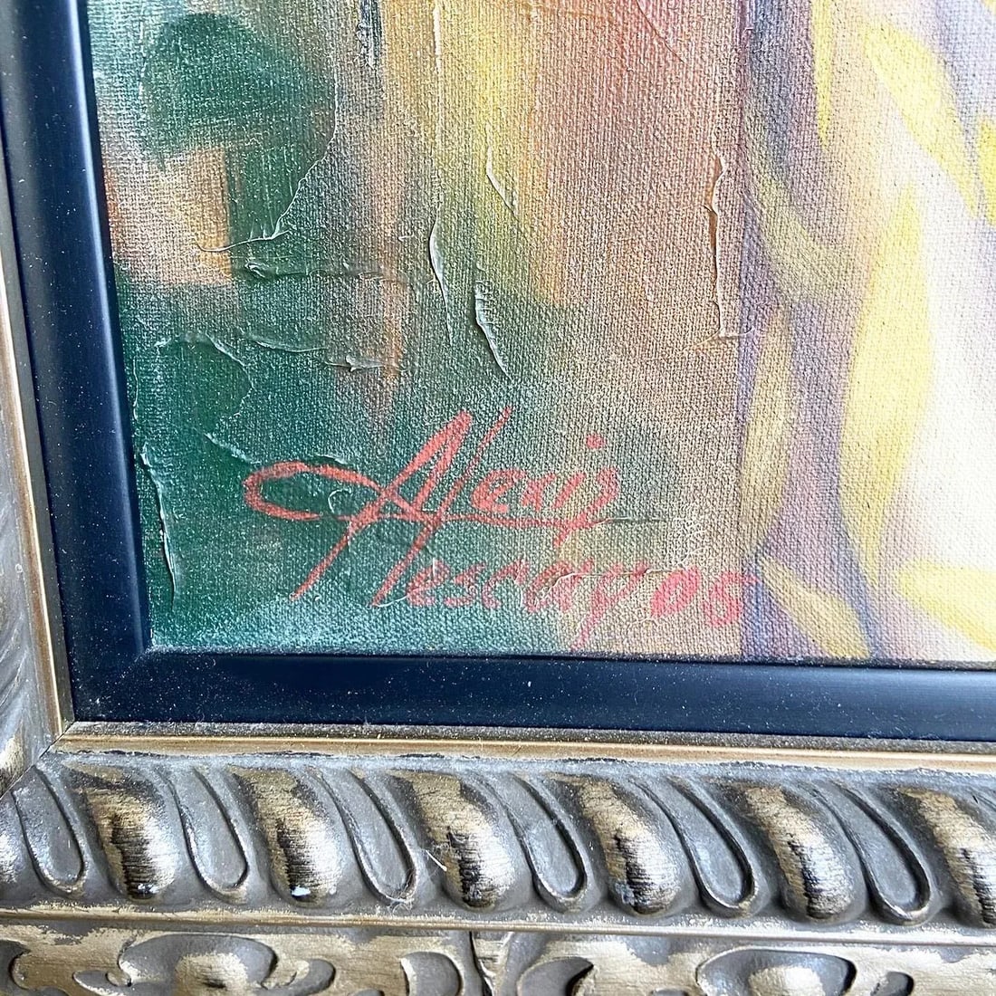 Vintage Signed and Framed Cuban Painting of Two Young Women - 4