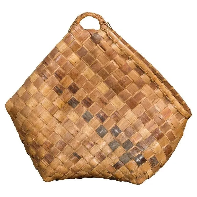 Antique Rustic Hand Woven Karagumoy Filipino Two Toned Grain Basket - 13