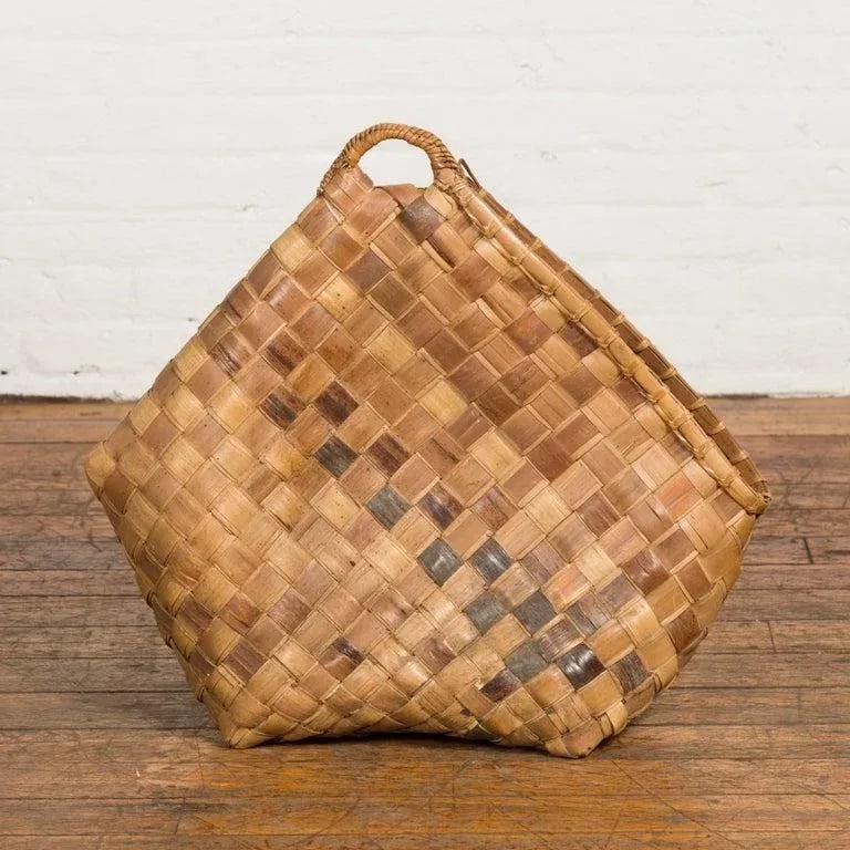 Antique Rustic Hand Woven Karagumoy Filipino Two Toned Grain Basket - 2