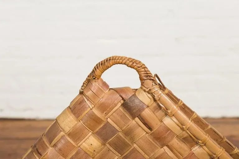 Antique Rustic Hand Woven Karagumoy Filipino Two Toned Grain Basket - 5