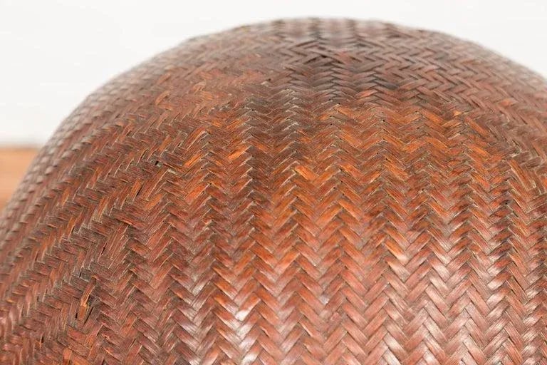 Antique Thai Hand Woven Rattan Basket with Domed Lid & Rustic Character - 8