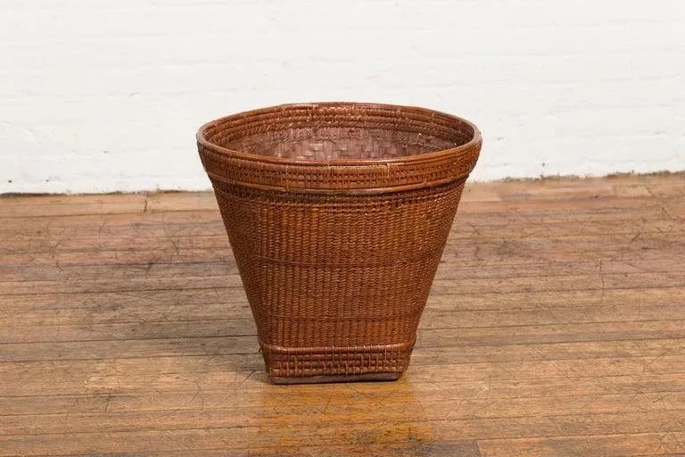 19th Century Hand Woven Rattan & Bamboo Thai Grain Basket with Tapering Lines - 11