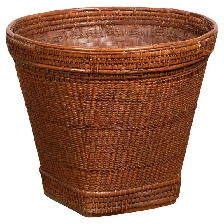 19th Century Hand Woven Rattan & Bamboo Thai Grain Basket with Tapering Lines - 13