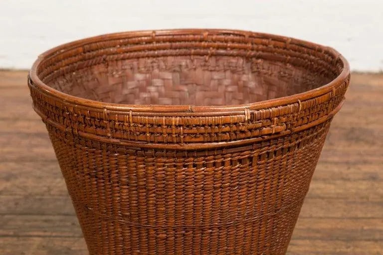 19th Century Hand Woven Rattan & Bamboo Thai Grain Basket with Tapering Lines - 6