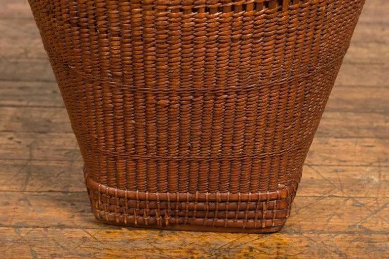 19th Century Hand Woven Rattan & Bamboo Thai Grain Basket with Tapering Lines - 9