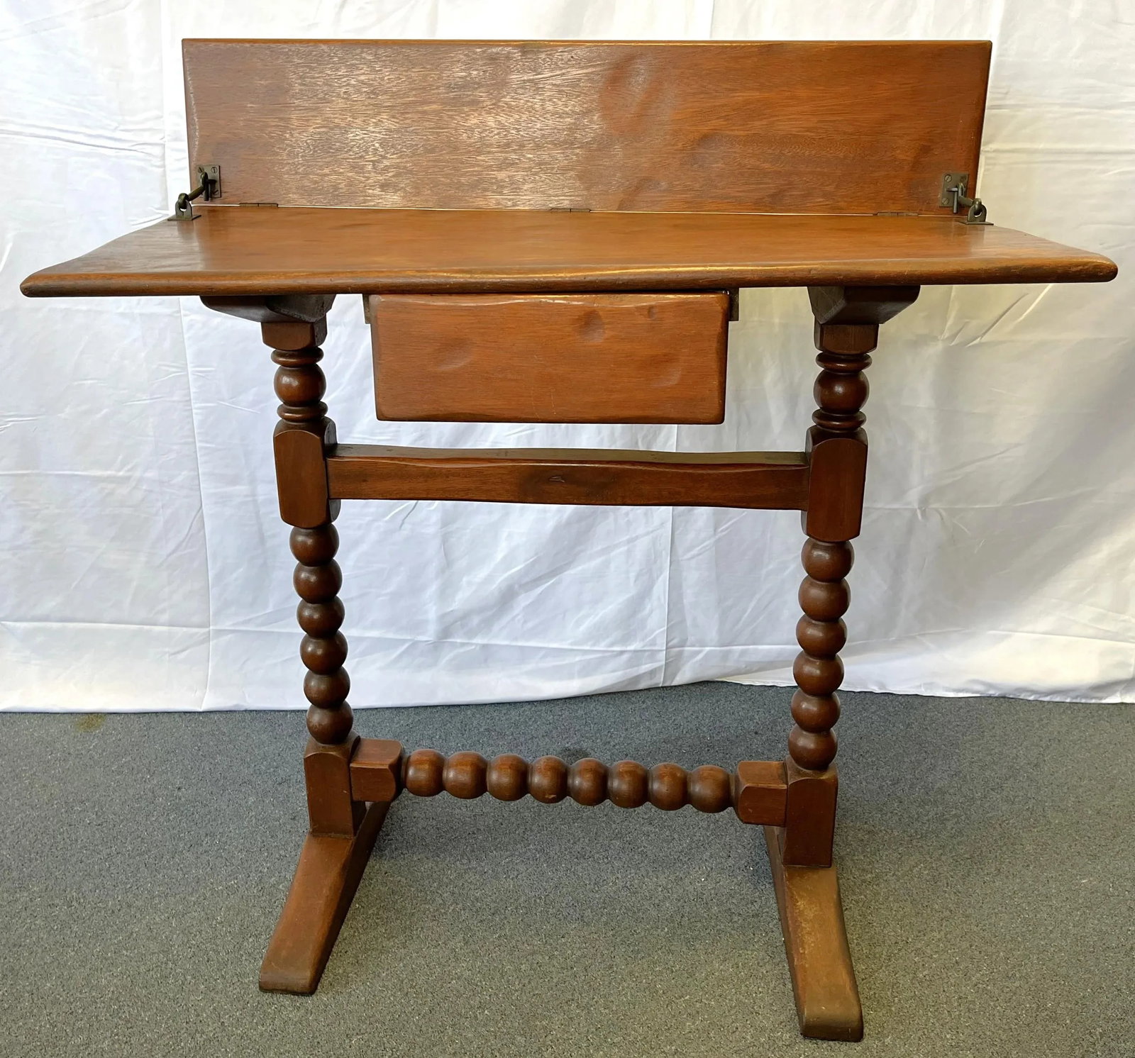 Antique Ship's Navigation Table Handmade of Solid Wood With Barley Twist Legs - 13