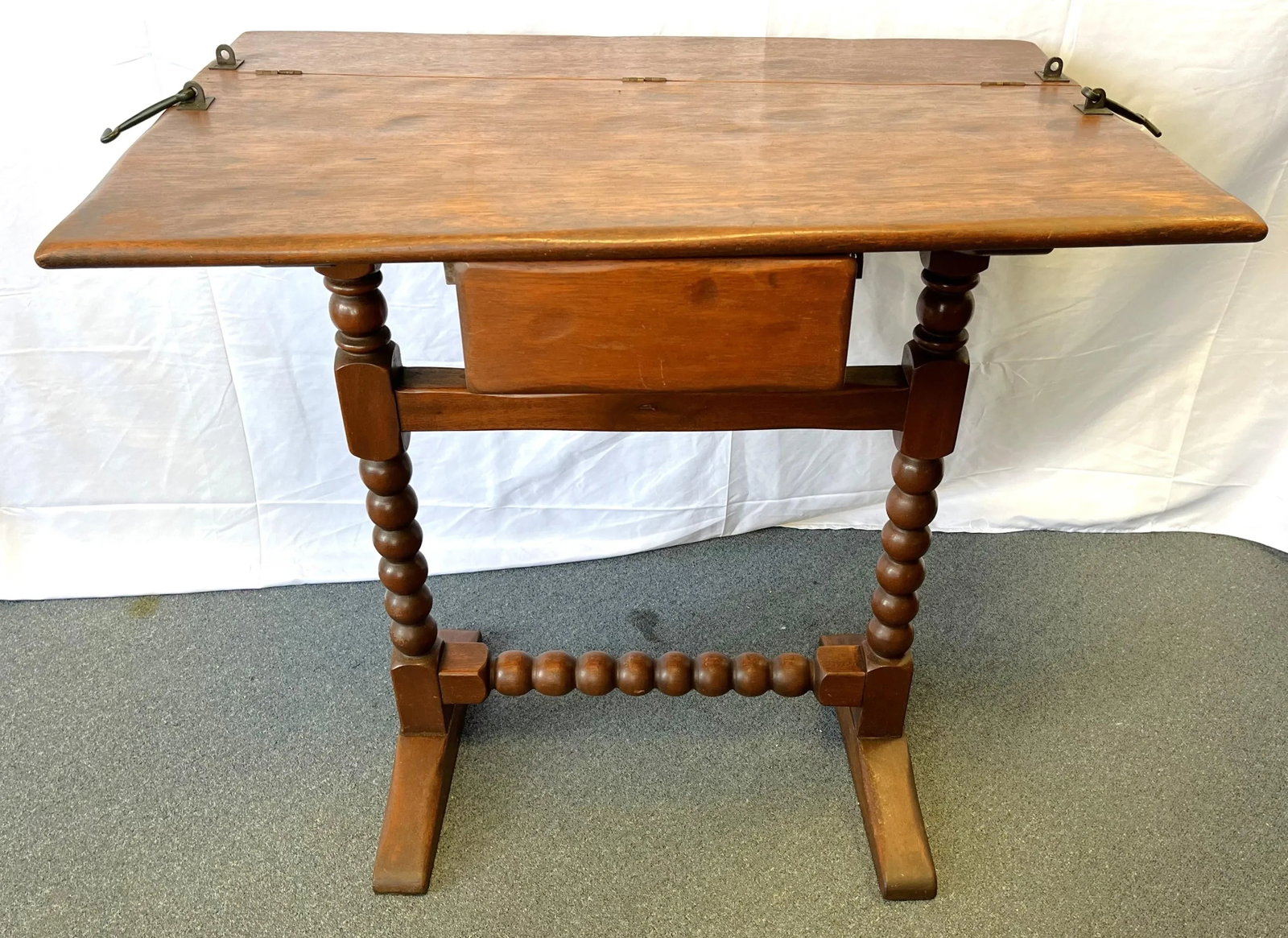 Antique Ship's Navigation Table Handmade of Solid Wood With Barley Twist Legs - 3