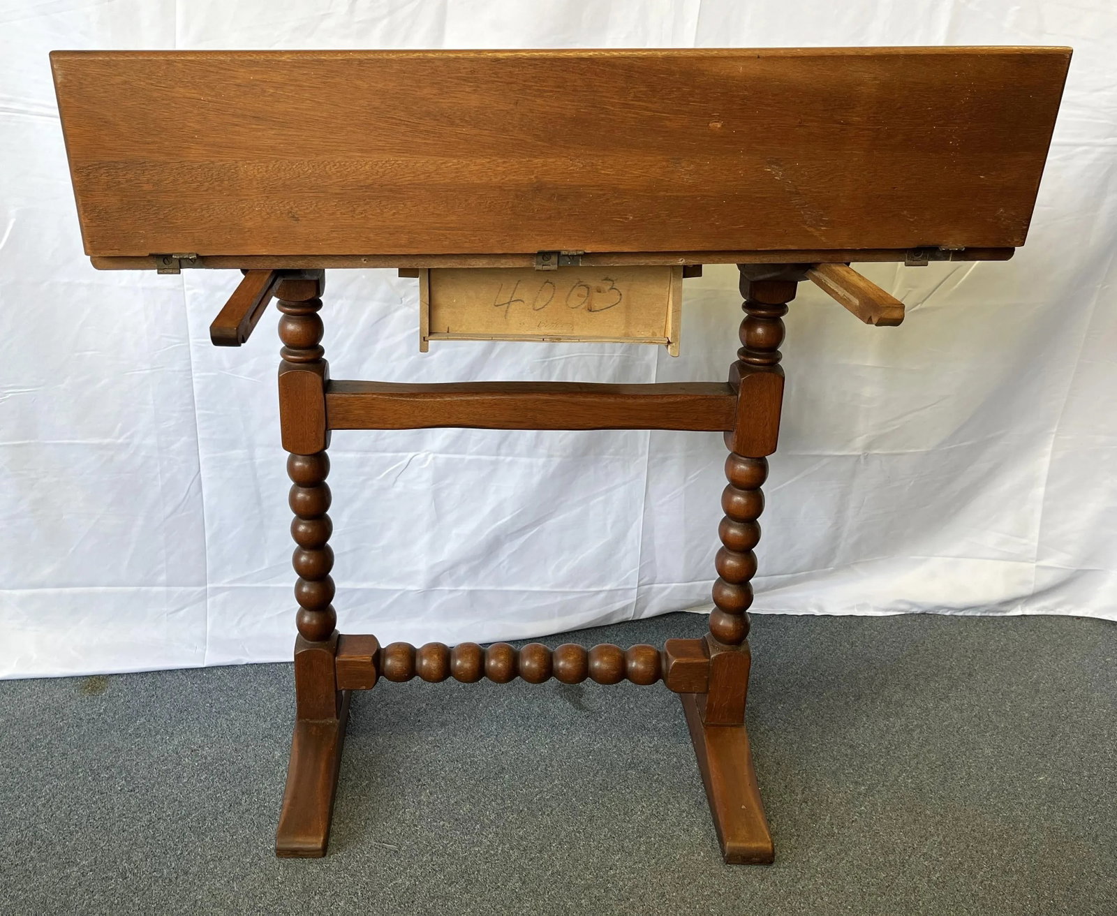Antique Ship's Navigation Table Handmade of Solid Wood With Barley Twist Legs - 4