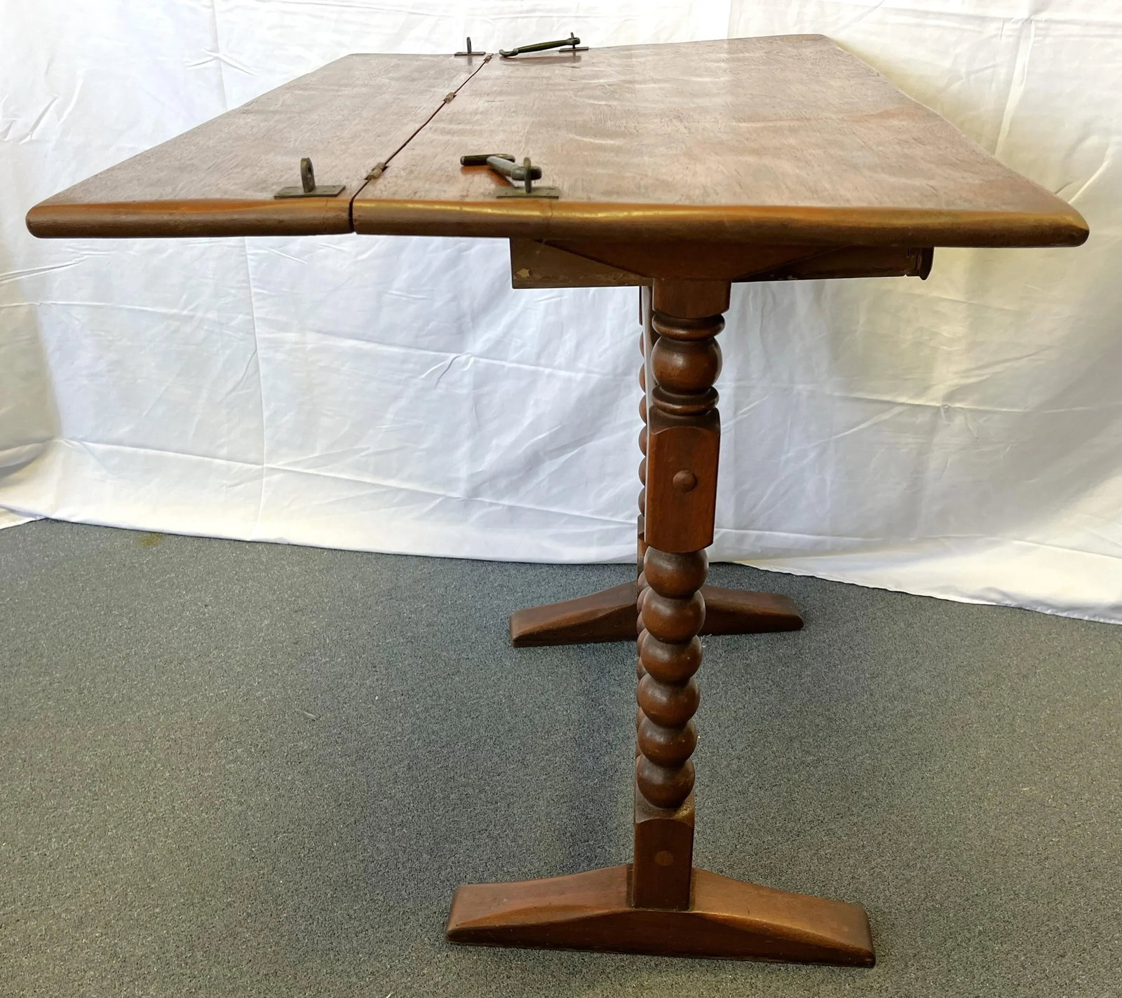 Antique Ship's Navigation Table Handmade of Solid Wood With Barley Twist Legs - 7