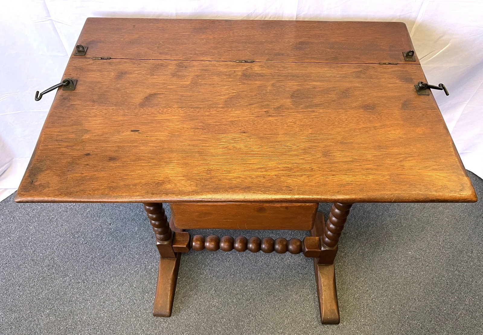 Antique Ship's Navigation Table Handmade of Solid Wood With Barley Twist Legs - 8