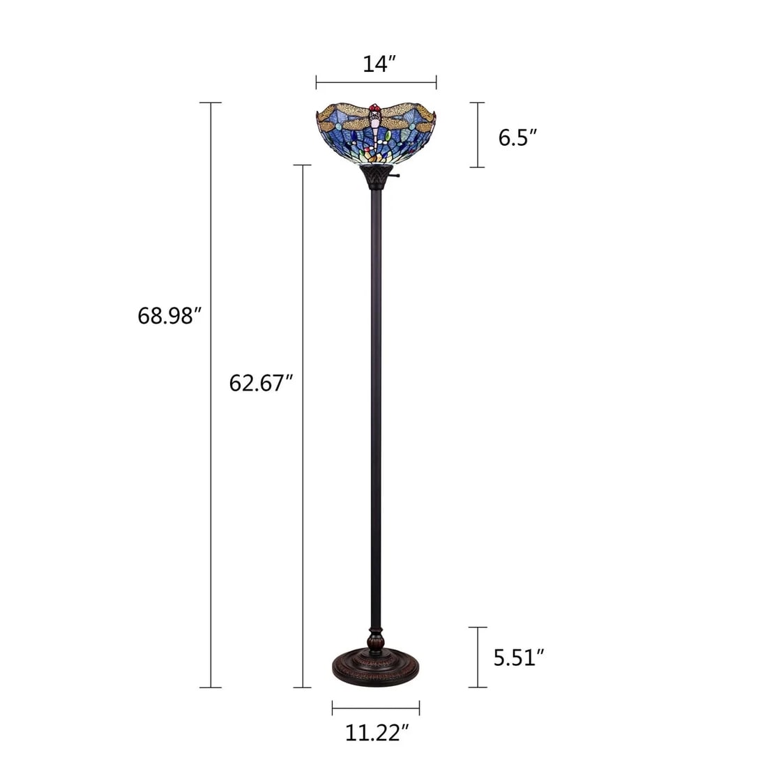 68.98" Stained Glass Dragonfly Torchiere Floor Lamp - 7