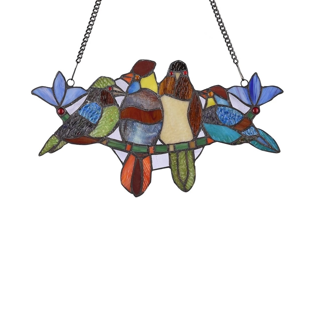 15.7 " 4 Bird Stained Glass Window Hanging Panel Suncatcher - 2