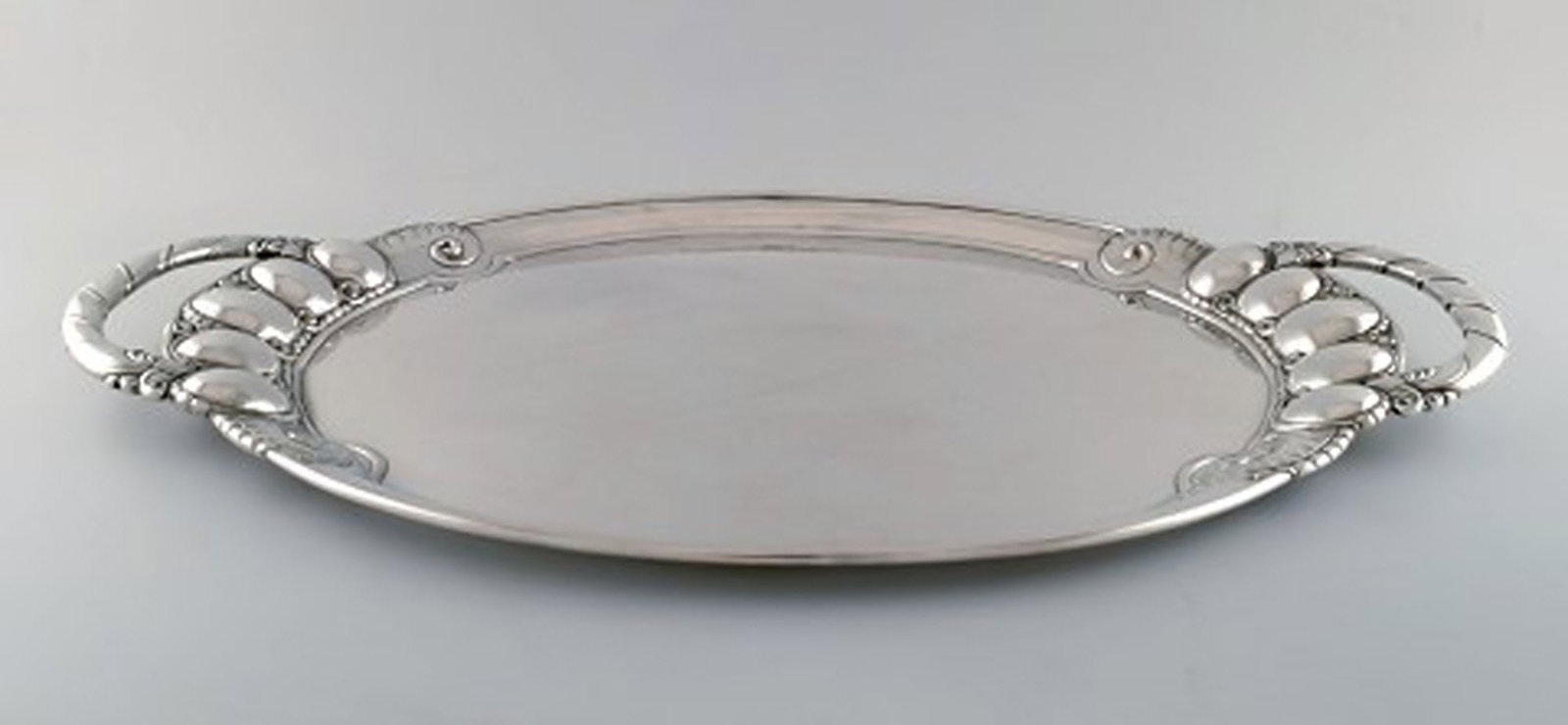 Large Georg Jensen "Melon" serving platter in sterling silver. Model number 159B. In a mahogany case - 2