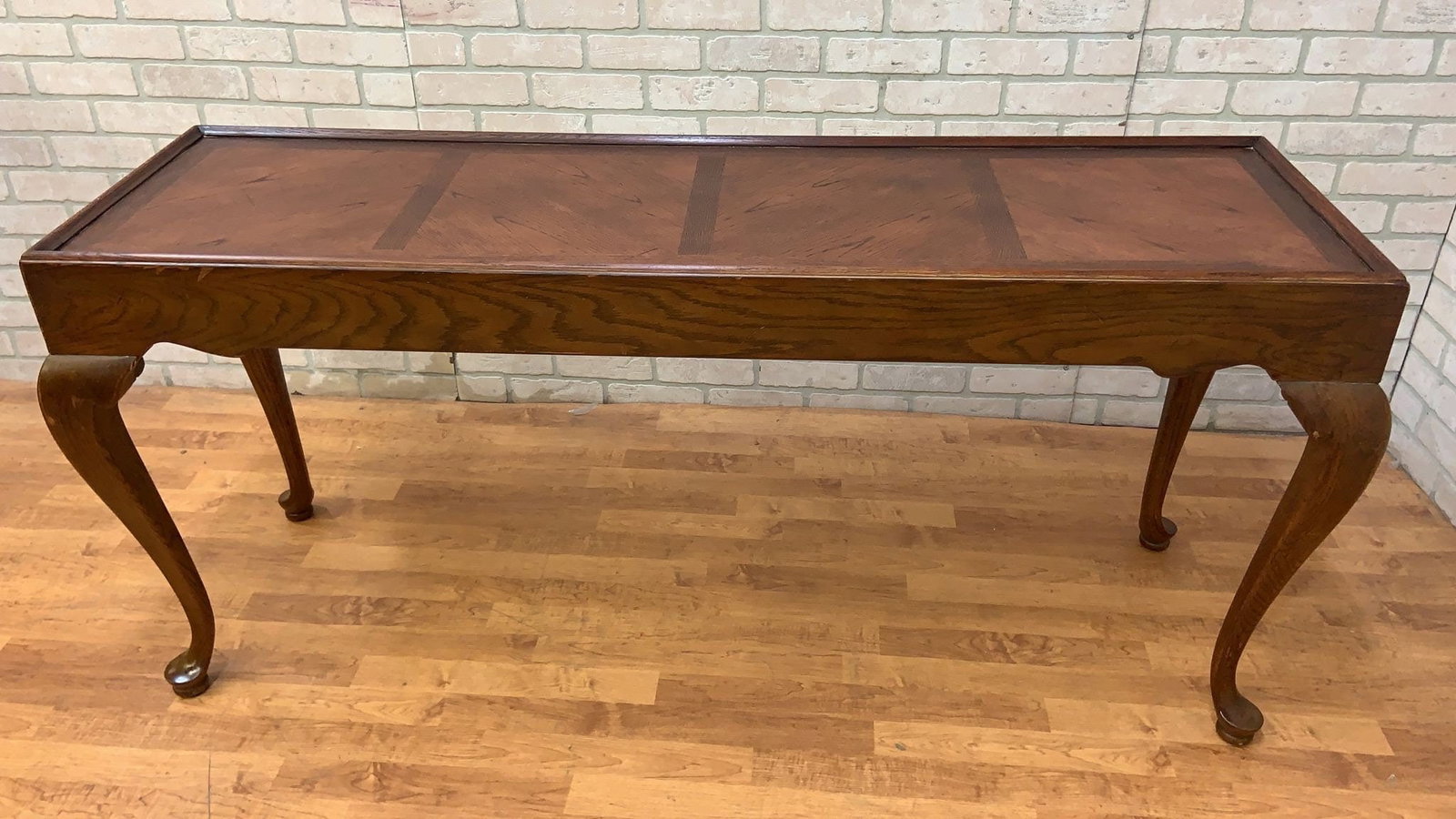 Vintage Drexel Chatham Oaks Collection Chippendale Style Oak Console Table Desk - 2