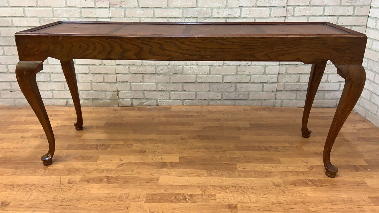 Vintage Drexel Chatham Oaks Collection Chippendale Style Oak Console Table Desk - 3
