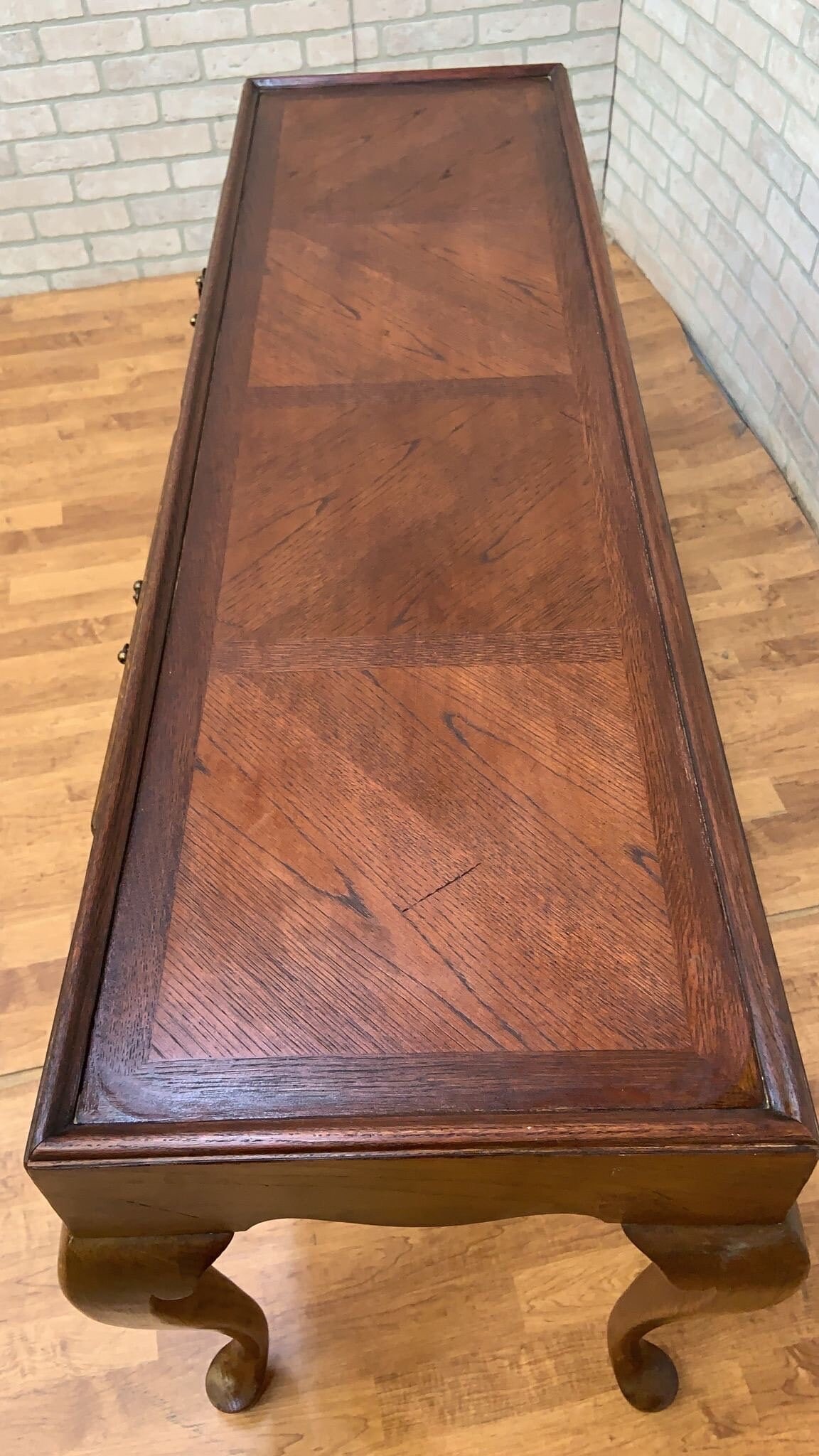 Vintage Drexel Chatham Oaks Collection Chippendale Style Oak Console Table Desk - 4