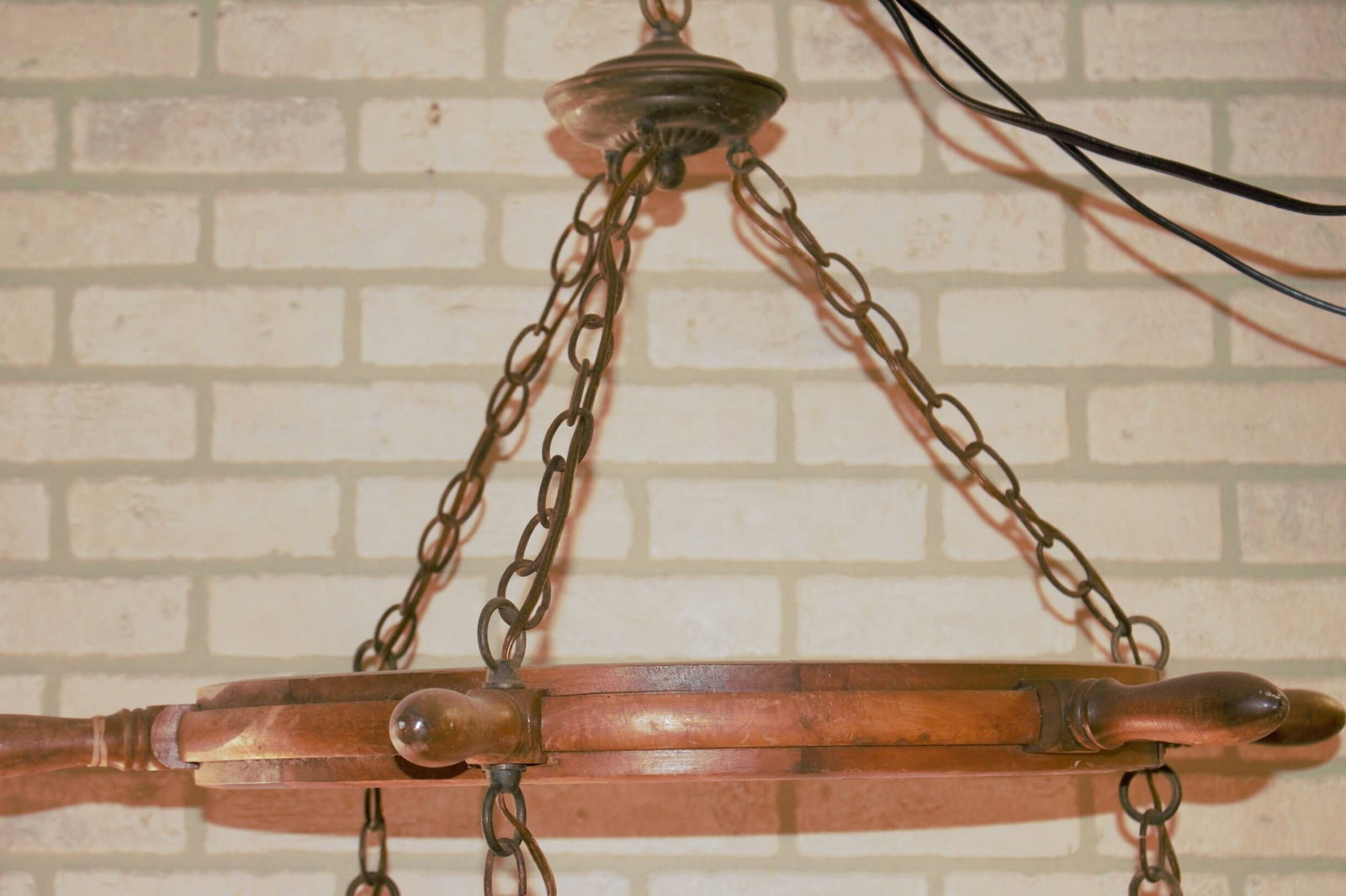 Vintage Nautical Ship Wheel Chandelier with Three Lanterns - 7