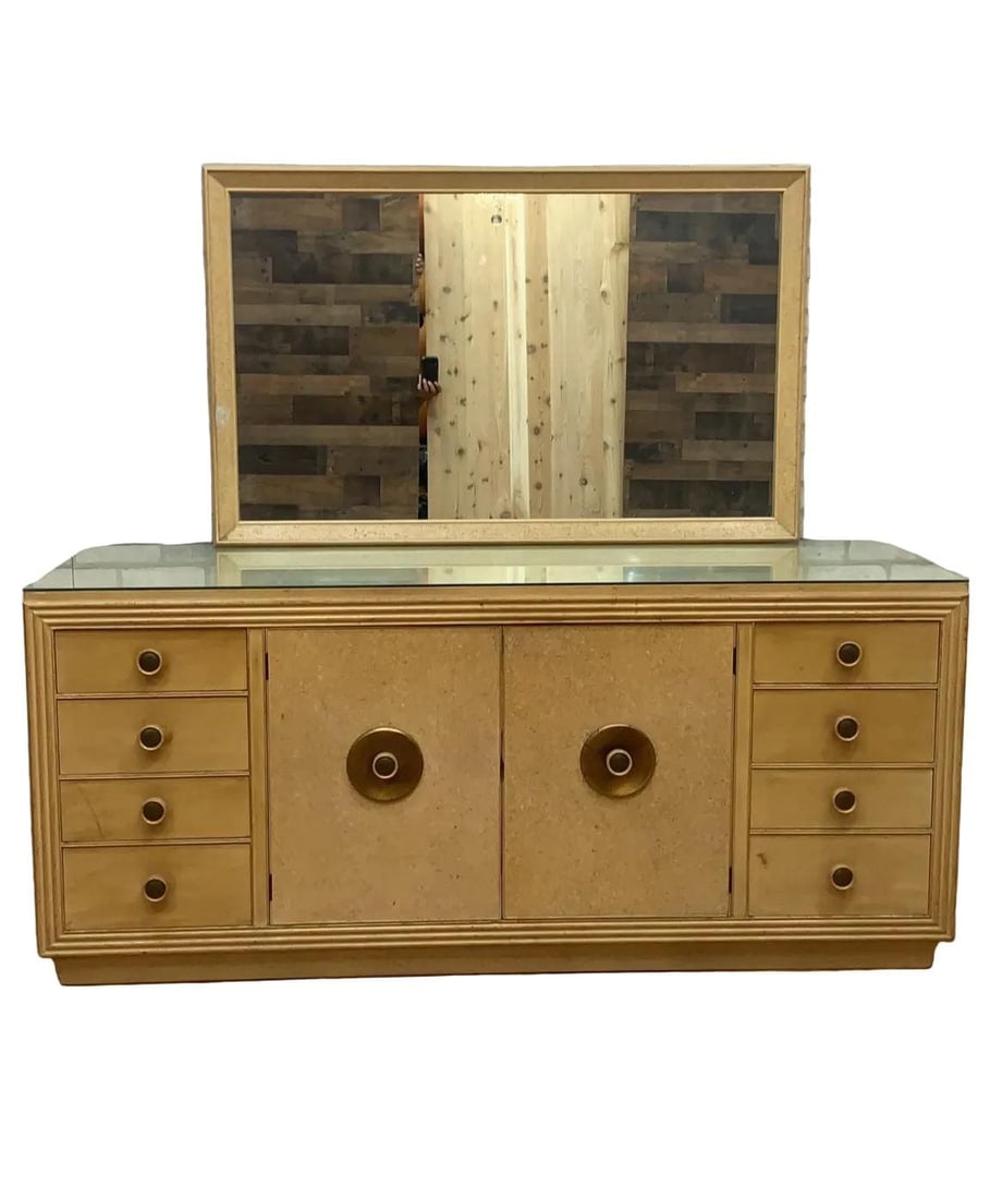 MCM Cork Sideboard with Mirror by Johnson Furniture - 7