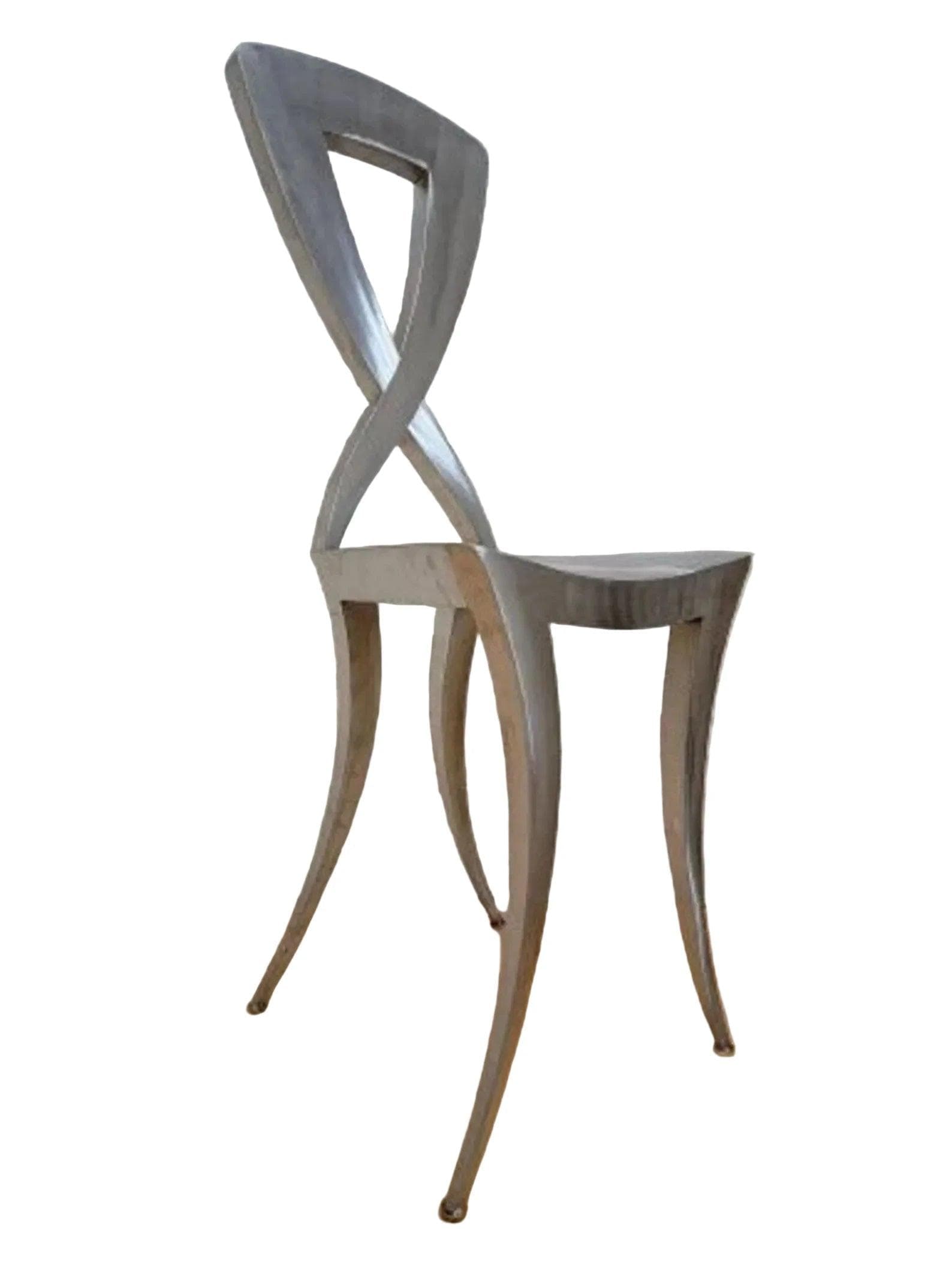 Vintage Italian Modern Sculptural Stainless Steel Silhouette Klismos Style High Chairs - Pair - 2