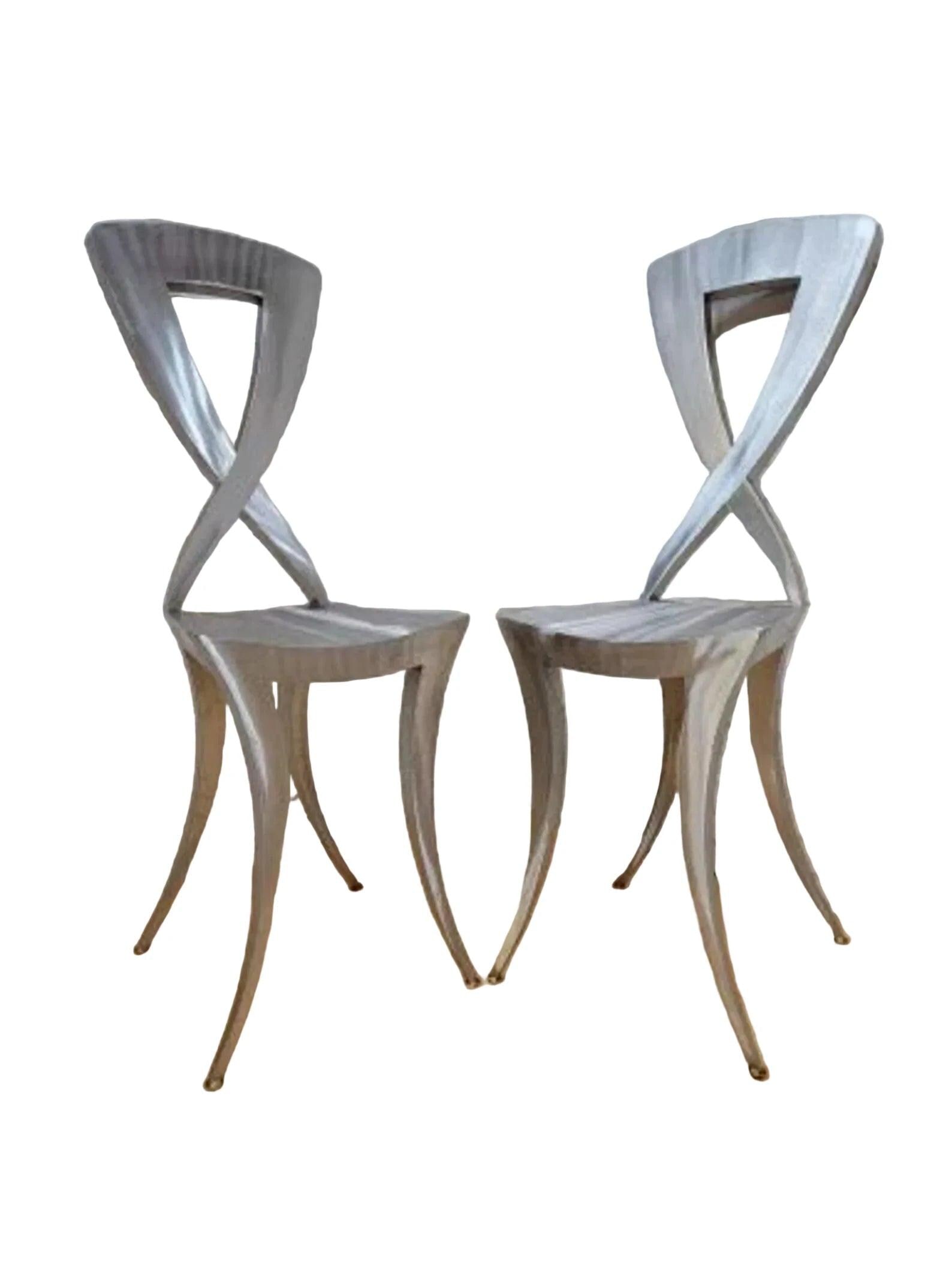 Vintage Italian Modern Sculptural Stainless Steel Silhouette Klismos Style High Chairs - Pair - 5