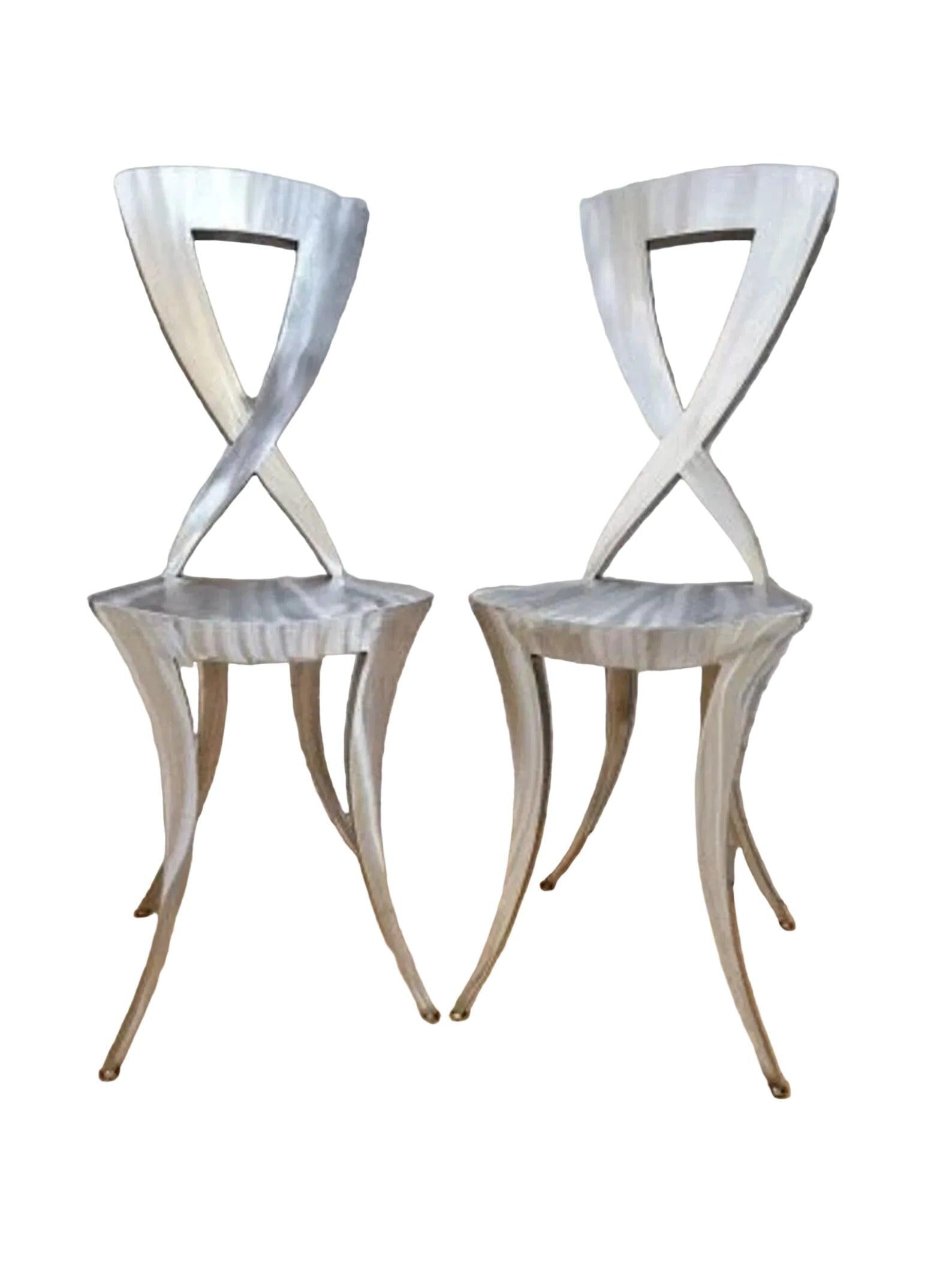 Vintage Italian Modern Sculptural Stainless Steel Silhouette Klismos Style High Chairs - Pair - 7