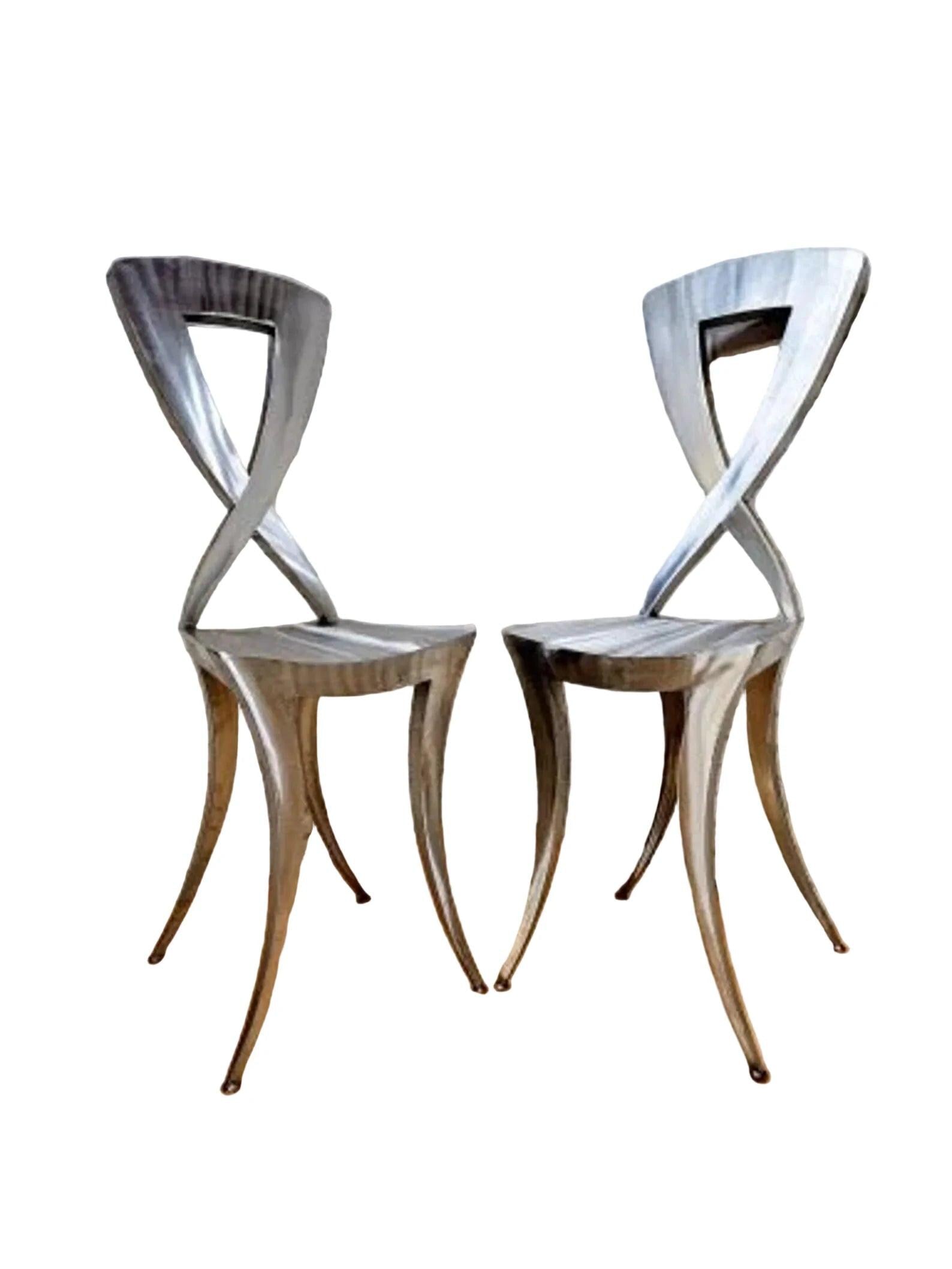 Vintage Italian Modern Sculptural Stainless Steel Silhouette Klismos Style High Chairs - Pair - 8